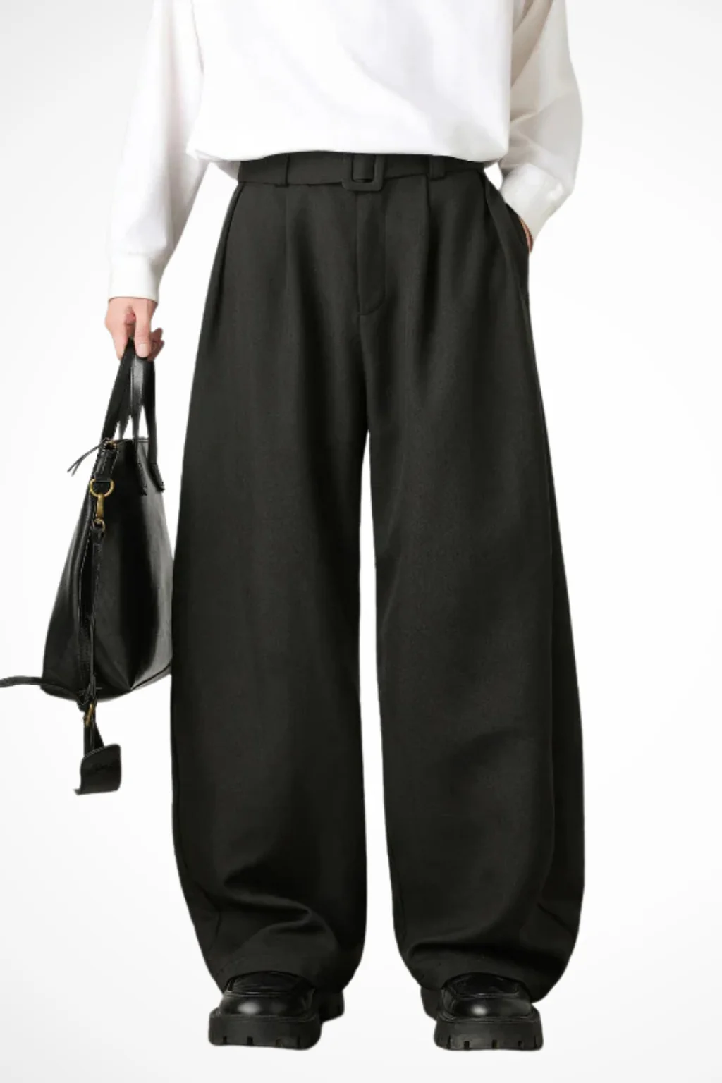 Ledger | Men High Waist Pleated Wide Leg Trousers with Adjustable Belt - Image 13