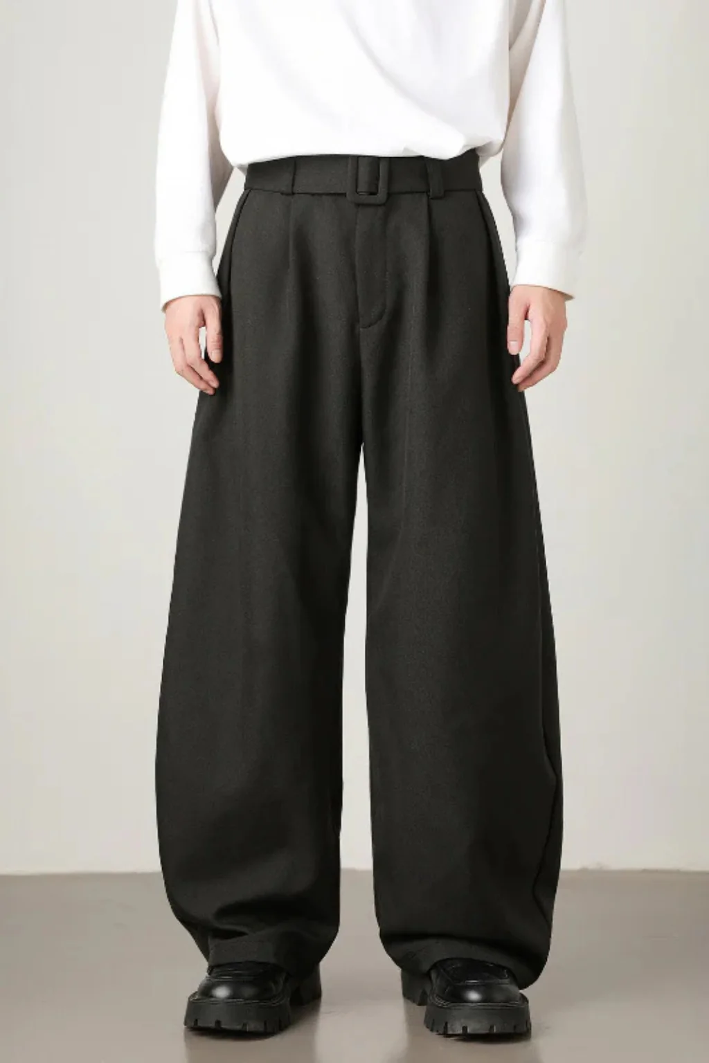 Ledger | Men High Waist Pleated Wide Leg Trousers with Adjustable Belt - Image 14