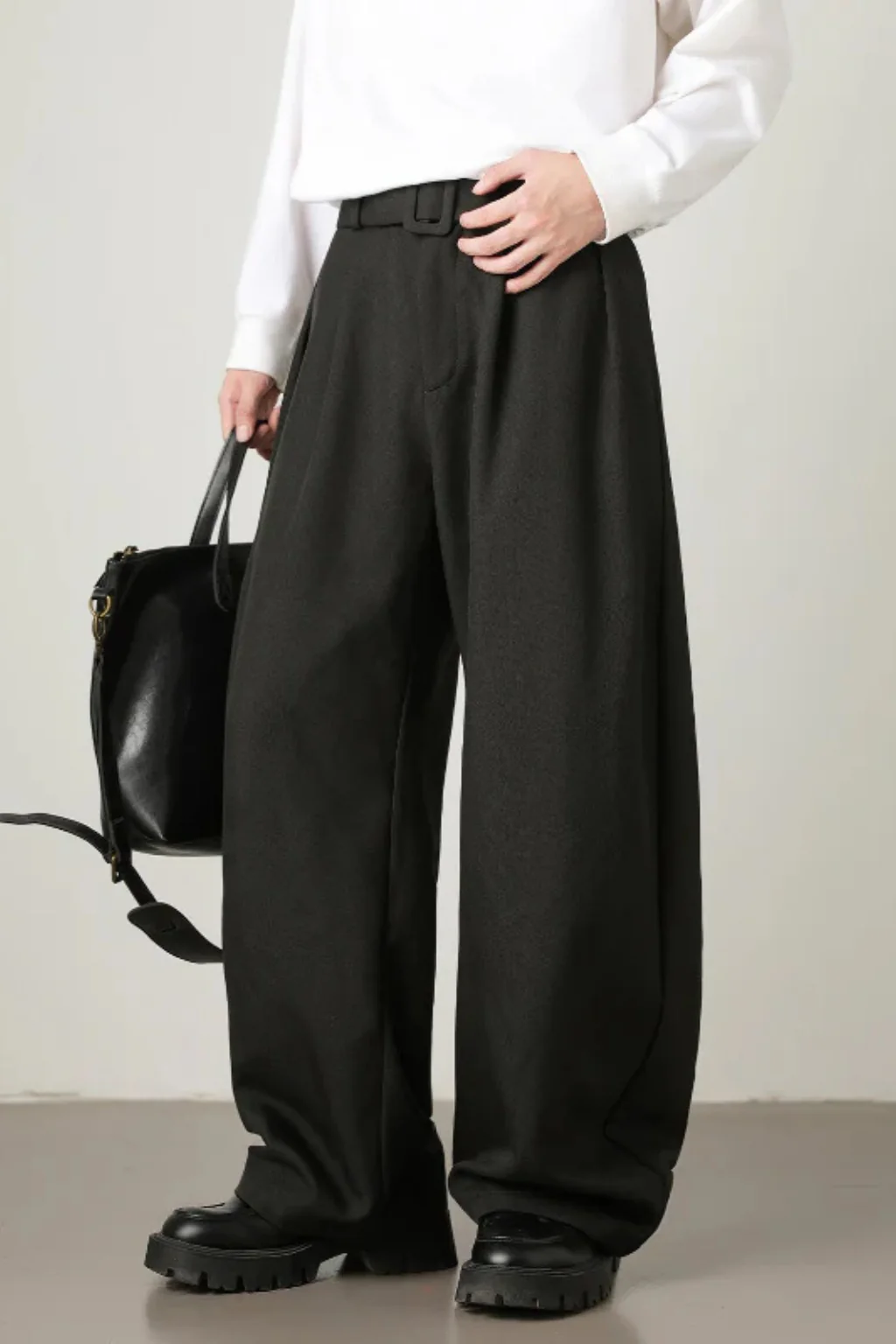Ledger | Men High Waist Pleated Wide Leg Trousers with Adjustable Belt - Image 15