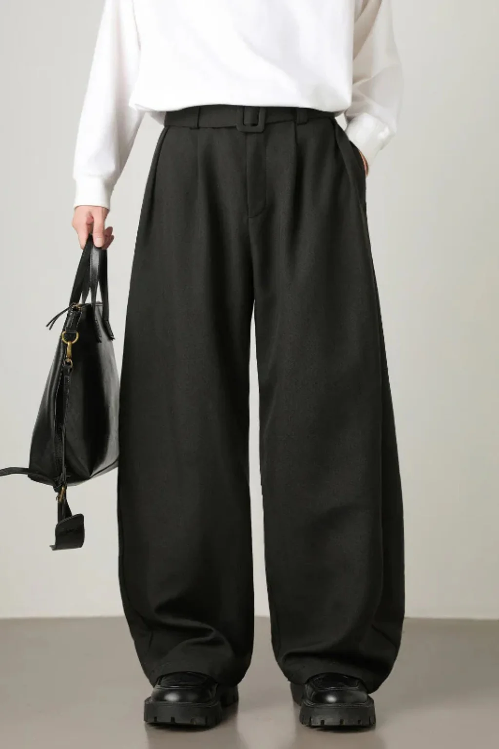 Ledger | Men High Waist Pleated Wide Leg Trousers with Adjustable Belt - Image 16