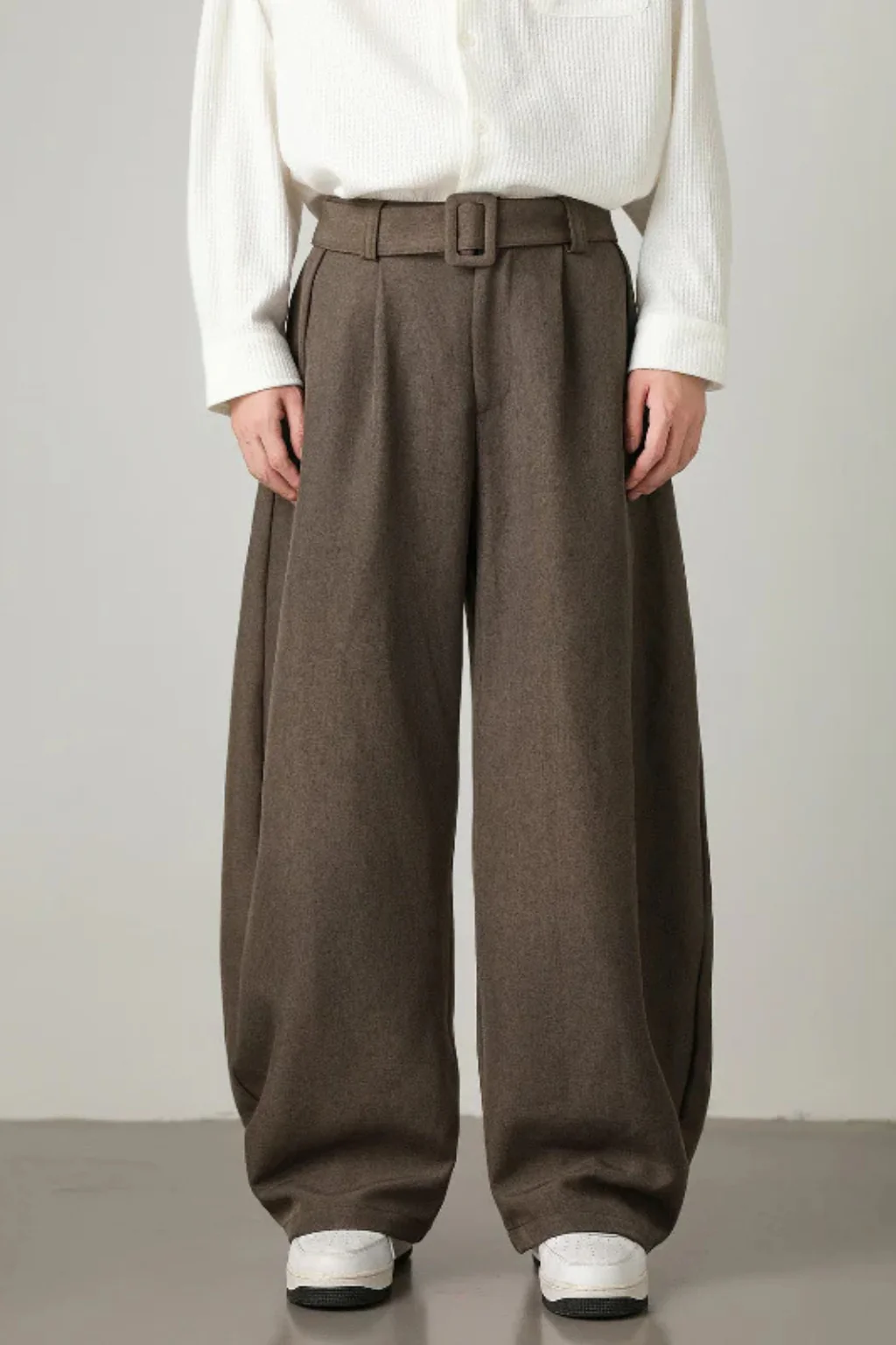 Ledger | Men High Waist Pleated Wide Leg Trousers with Adjustable Belt - Image 3