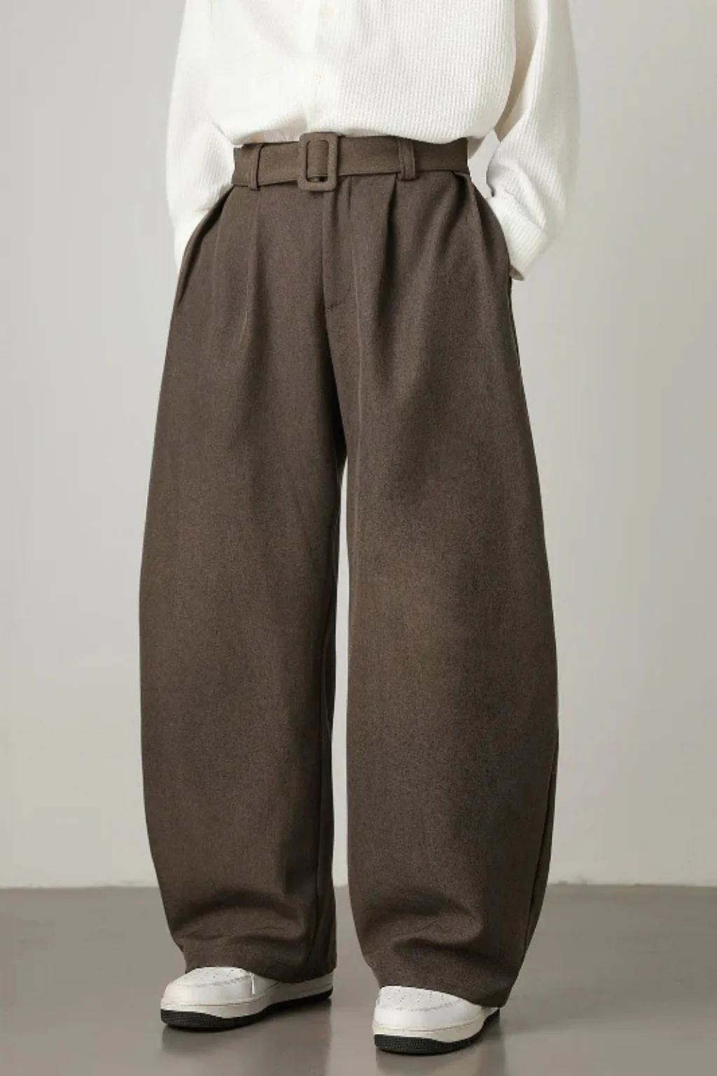 Ledger | Men High Waist Pleated Wide Leg Trousers with Adjustable Belt - Image 4