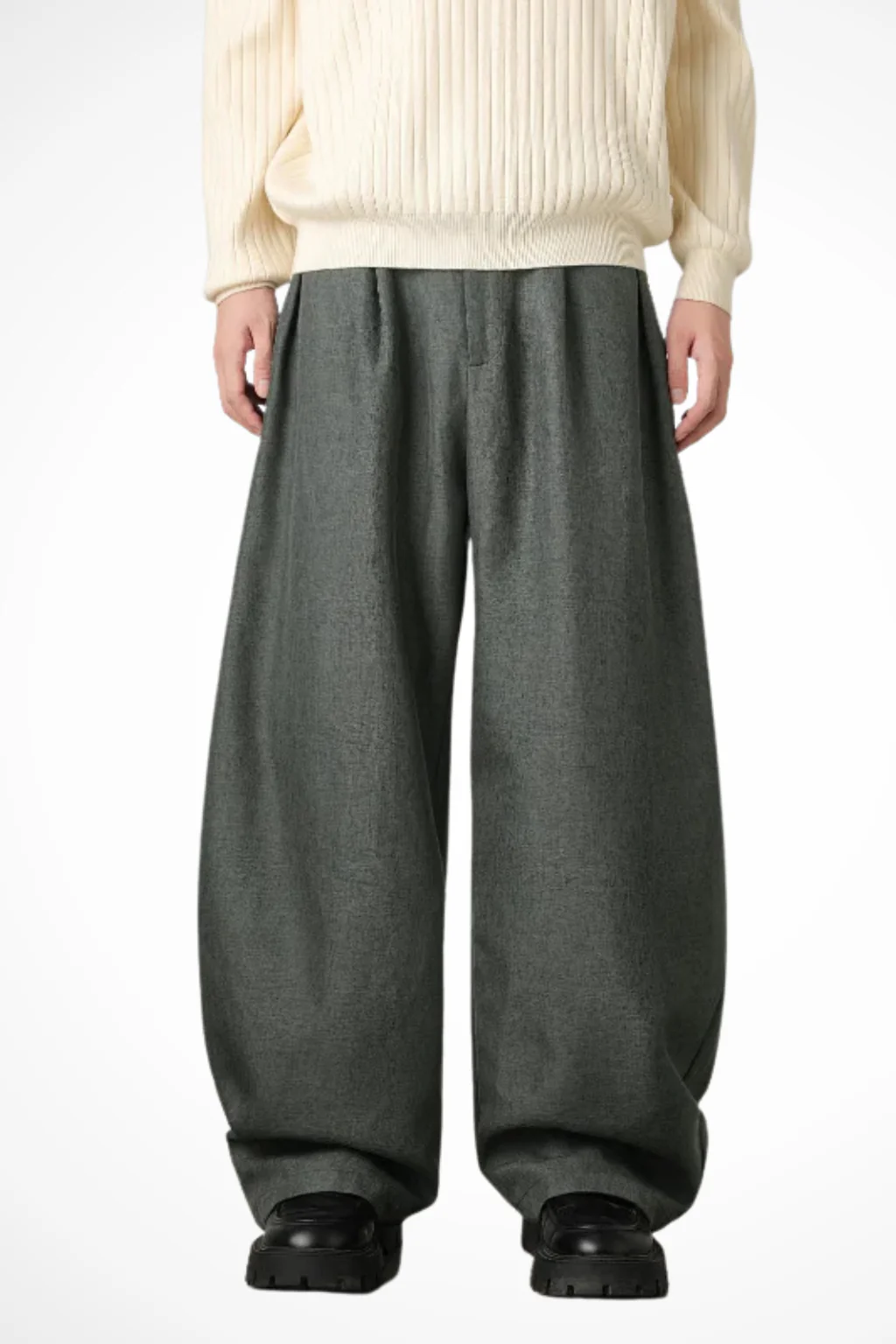 Ledger | Men High Waist Pleated Wide Leg Trousers with Adjustable Belt - Image 9