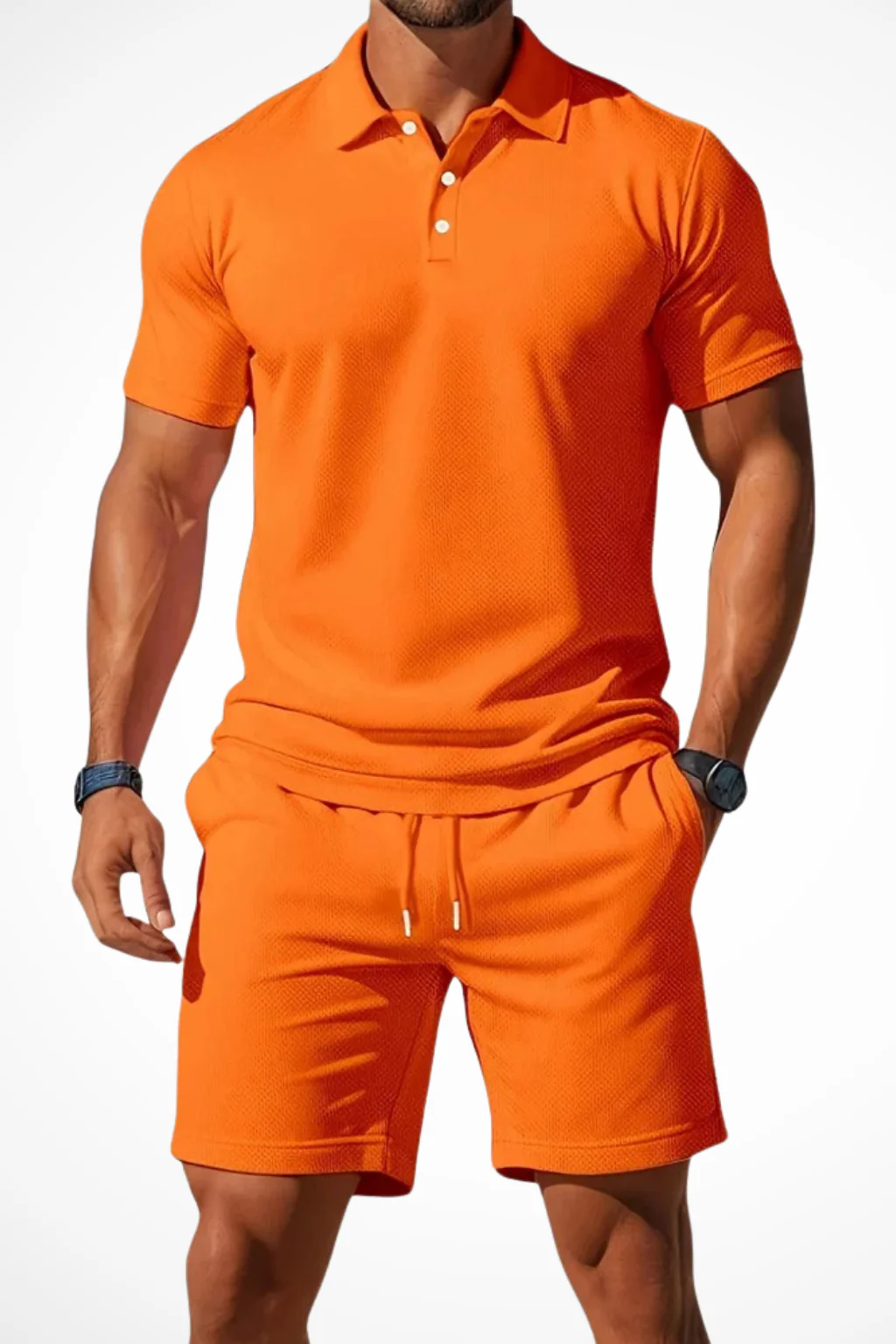 Lex | Men Textured Polo and Shorts Summer Set - Image 12