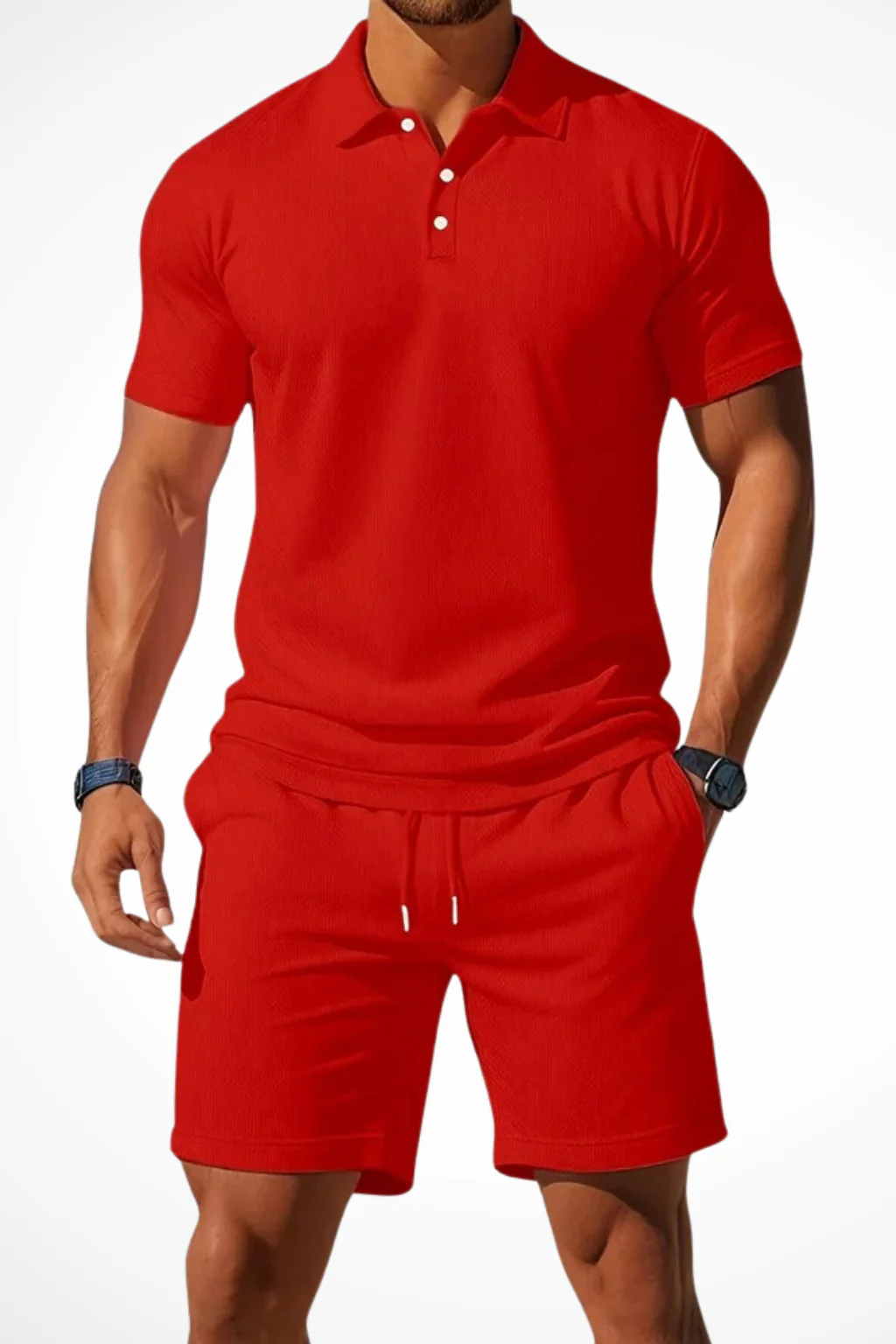 Lex | Men Textured Polo and Shorts Summer Set - Image 14