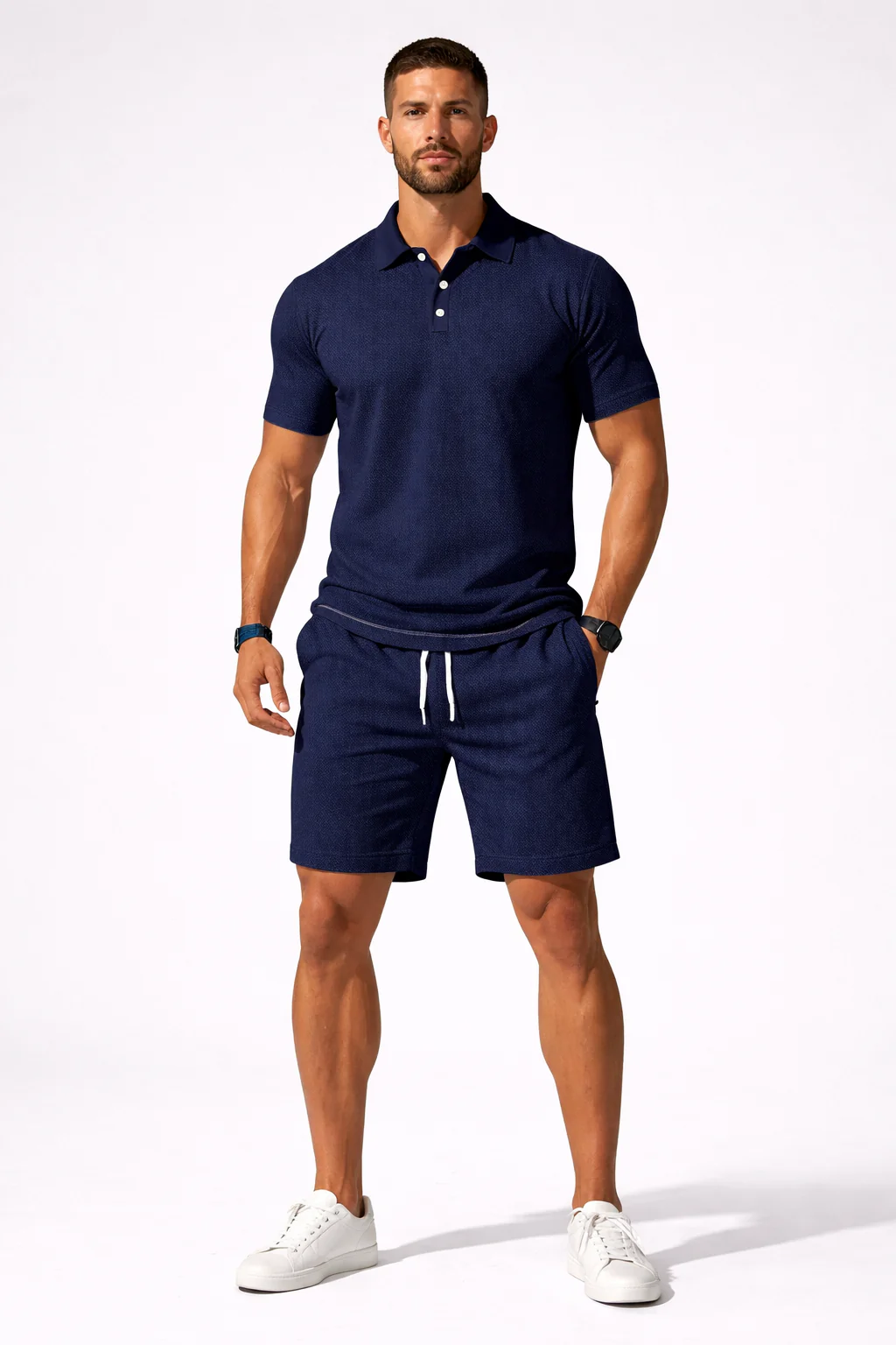 Lex | Men Textured Polo and Shorts Summer Set - Image 15