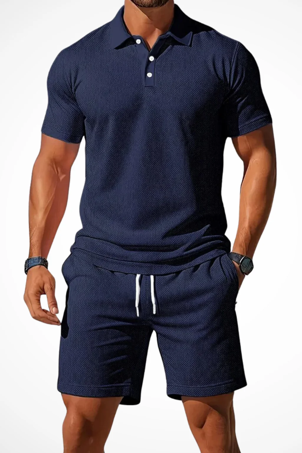 Lex | Men Textured Polo and Shorts Summer Set - Image 16