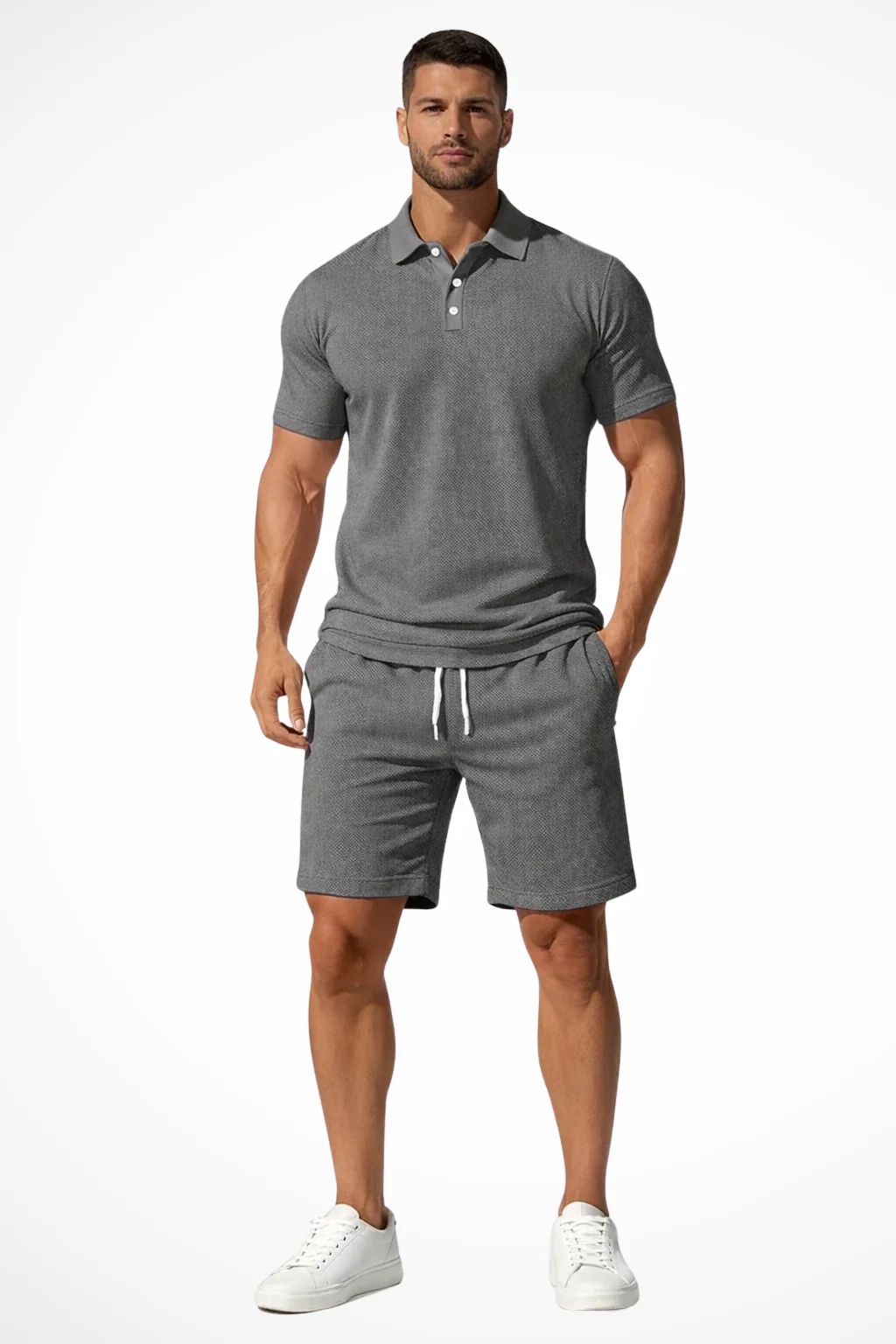 Lex | Men Textured Polo and Shorts Summer Set - Image 17