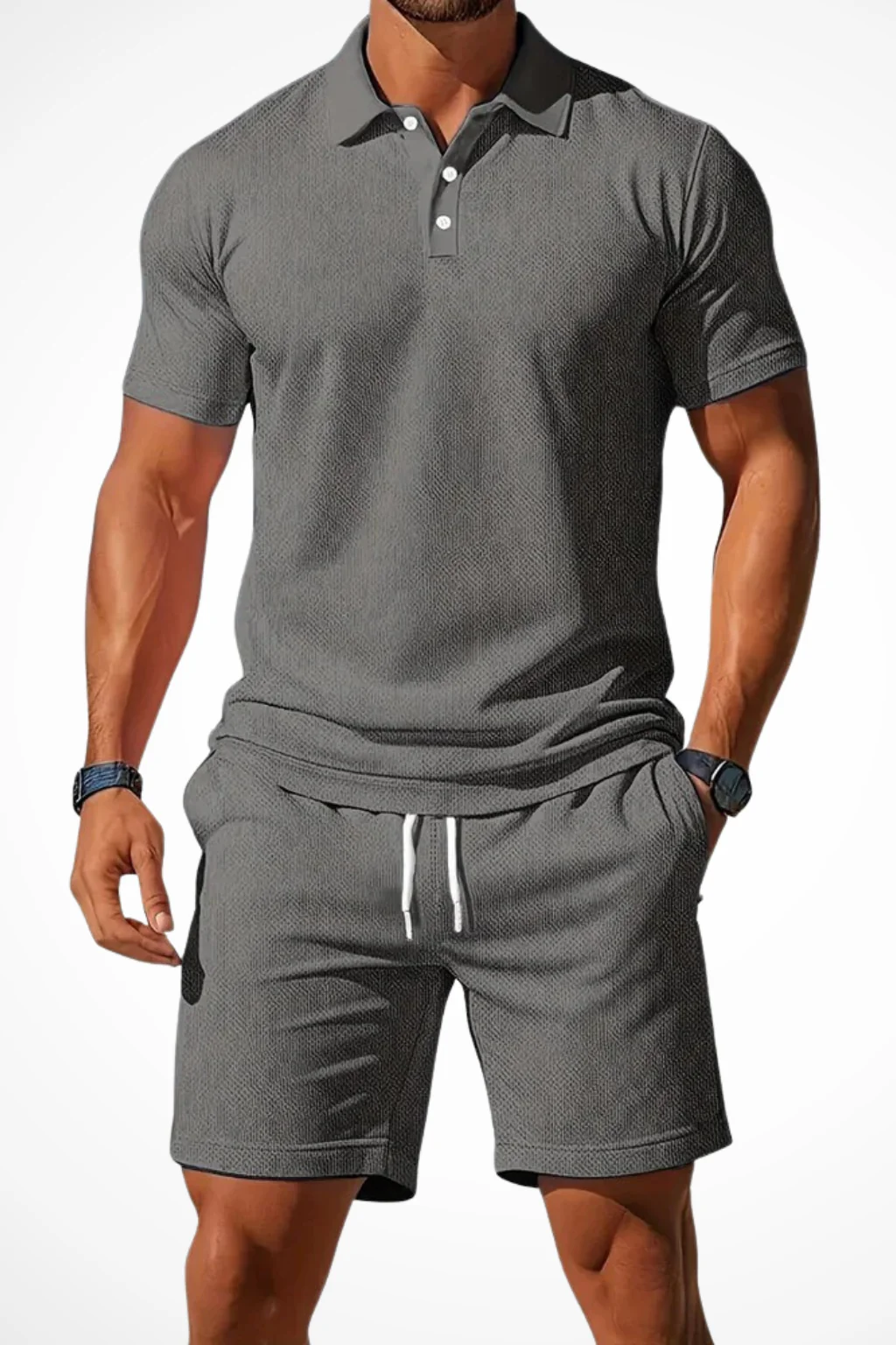 Lex | Men Textured Polo and Shorts Summer Set - Image 18