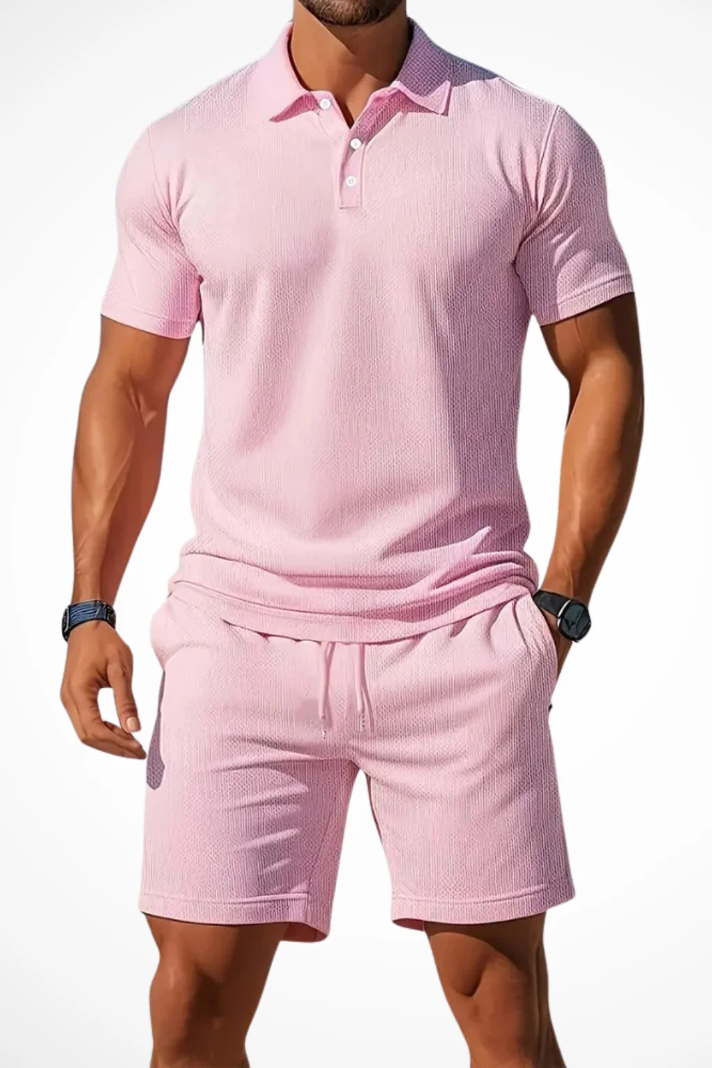 Lex | Men Textured Polo and Shorts Summer Set - Image 20