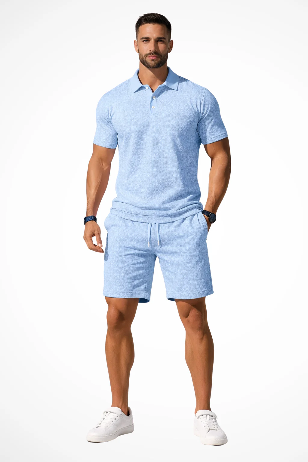 Lex | Men Textured Polo and Shorts Summer Set - Image 3