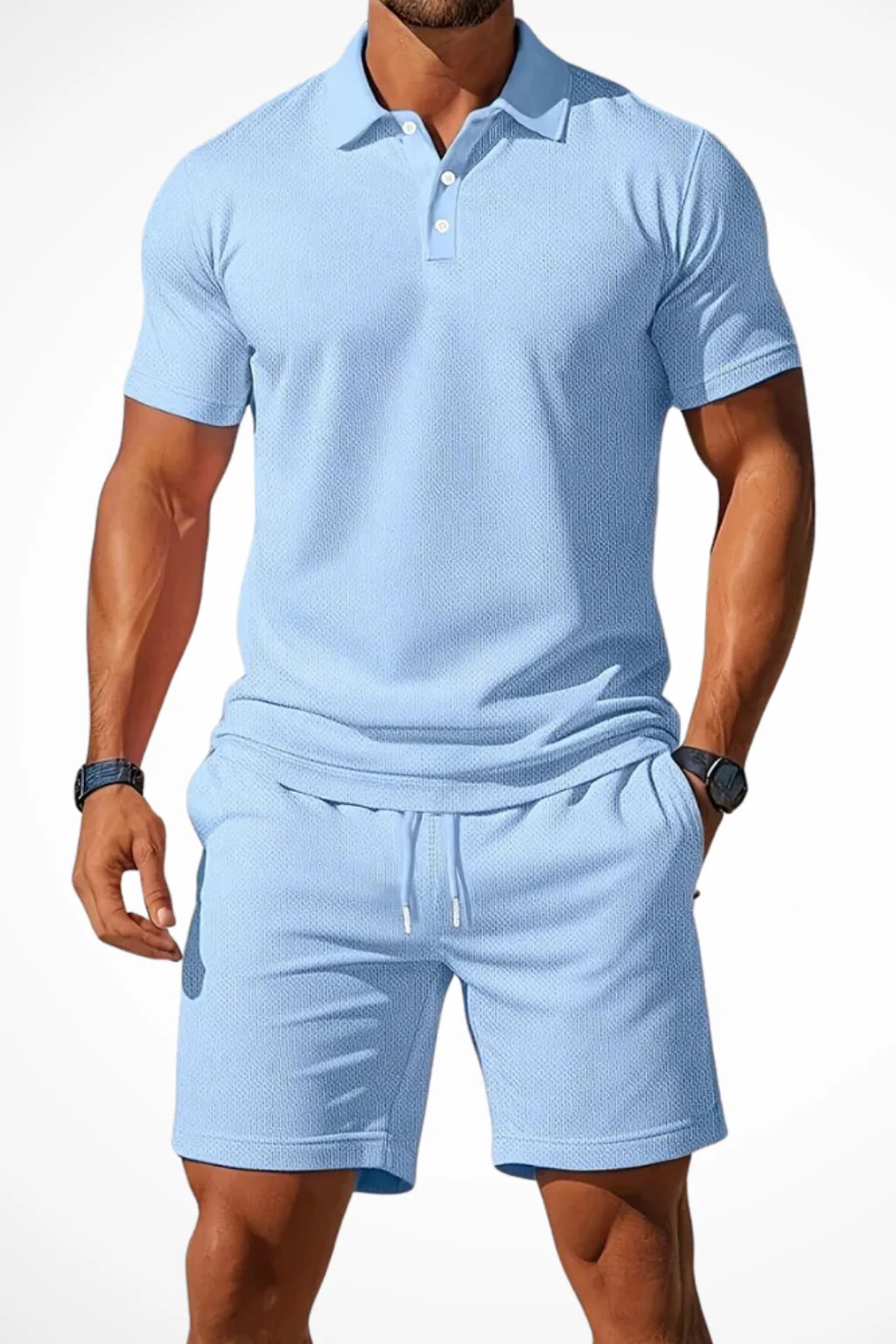 Lex | Men Textured Polo and Shorts Summer Set - Image 4