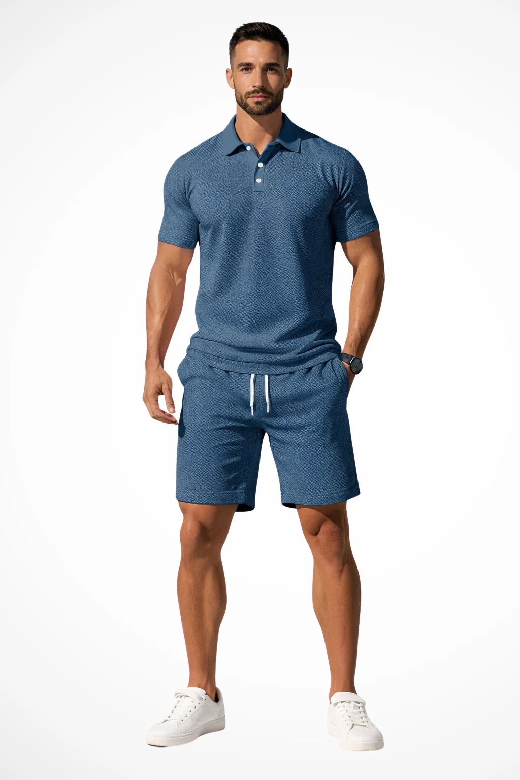 Lex | Men Textured Polo and Shorts Summer Set - Image 5