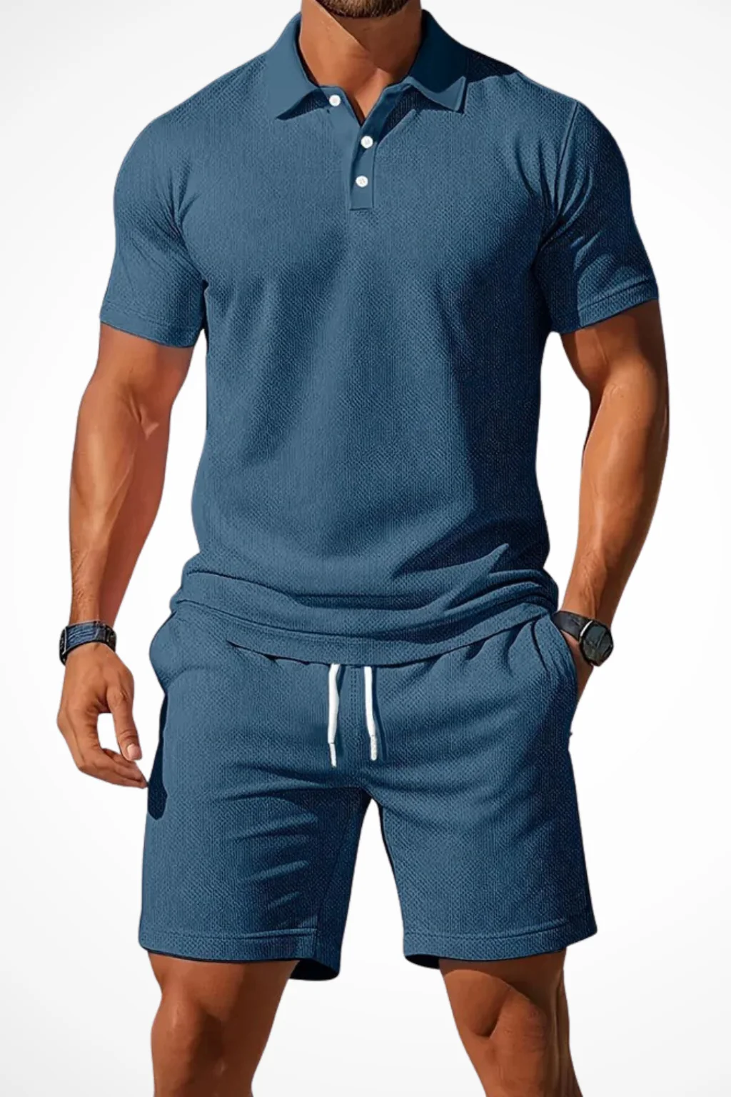 Lex | Men Textured Polo and Shorts Summer Set - Image 6