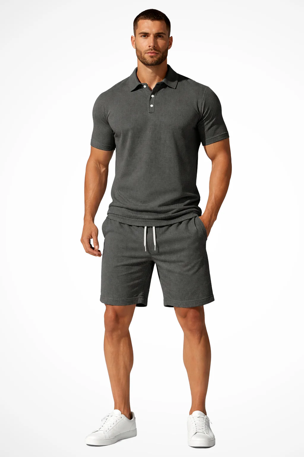 Lex | Men Textured Polo and Shorts Summer Set - Image 7