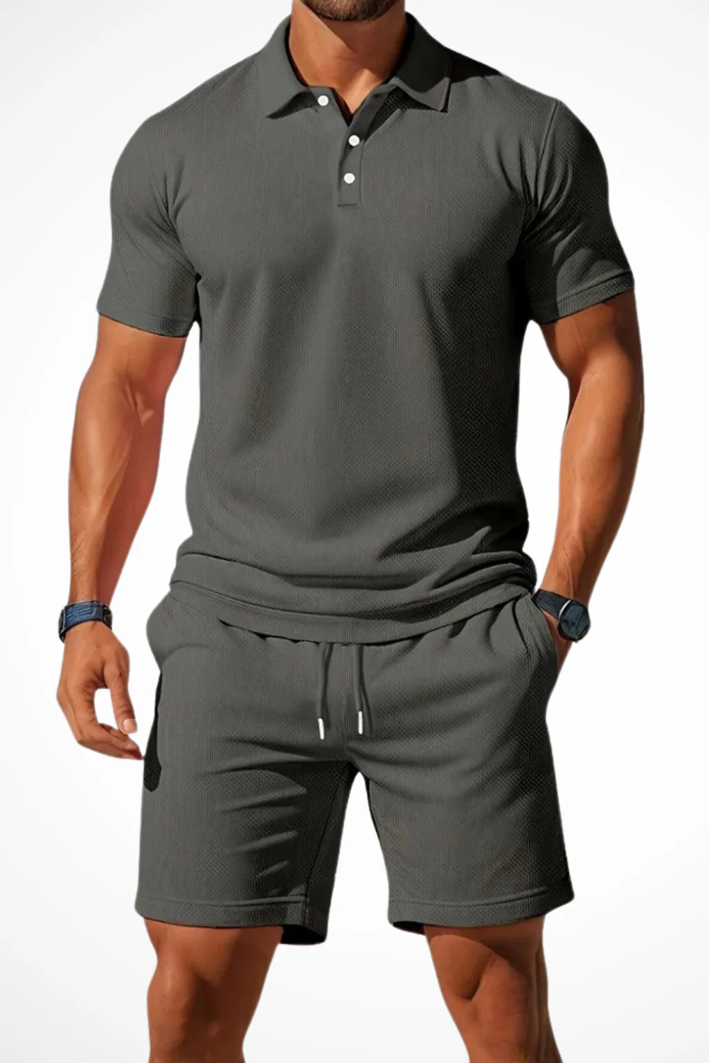 Lex | Men Textured Polo and Shorts Summer Set - Image 8