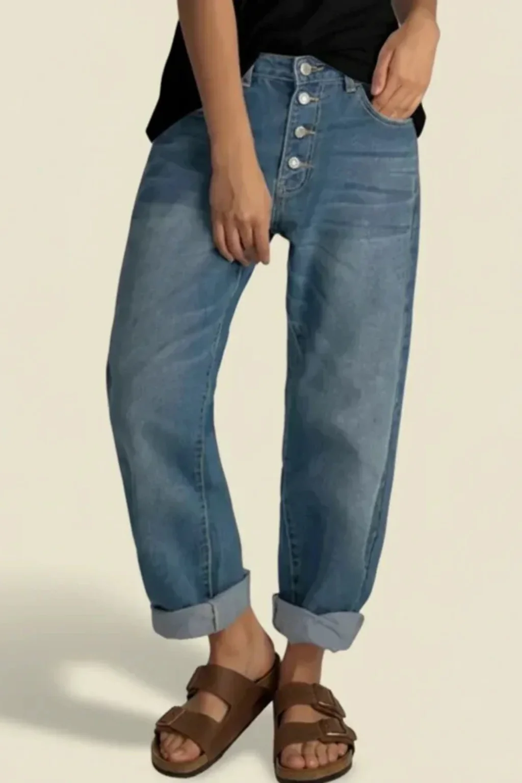 Lottie | Women High Waist Button Fly Relaxed Fit Jeans - Image 3