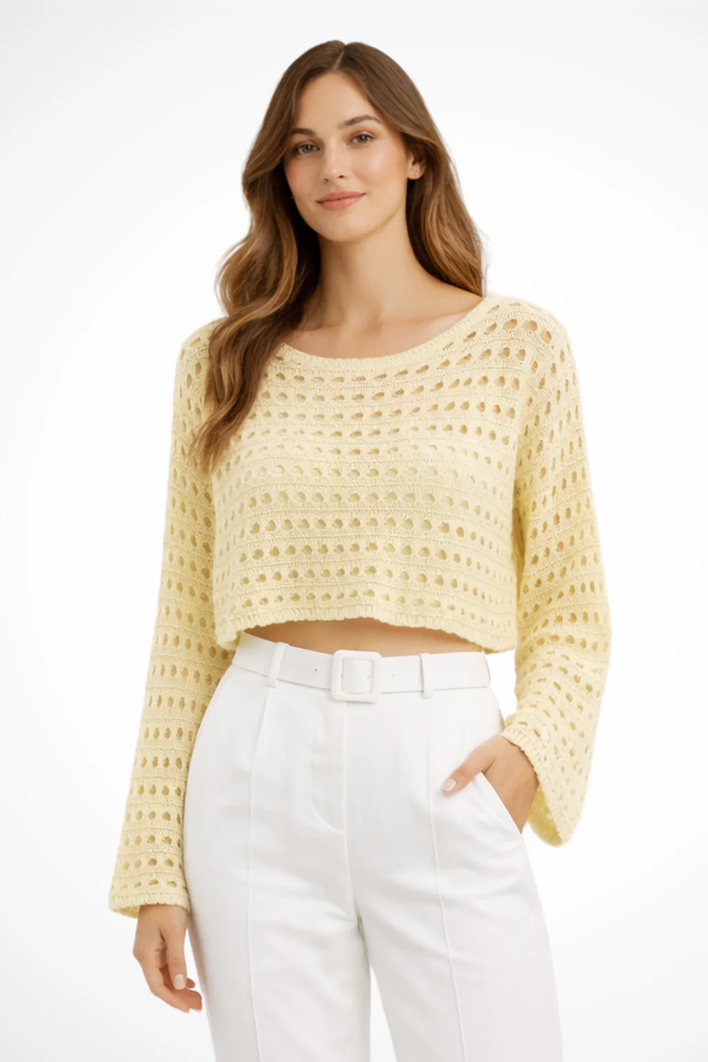 Lunara | Women Crochet Knit Long Sleeve Crop Top - Image 5