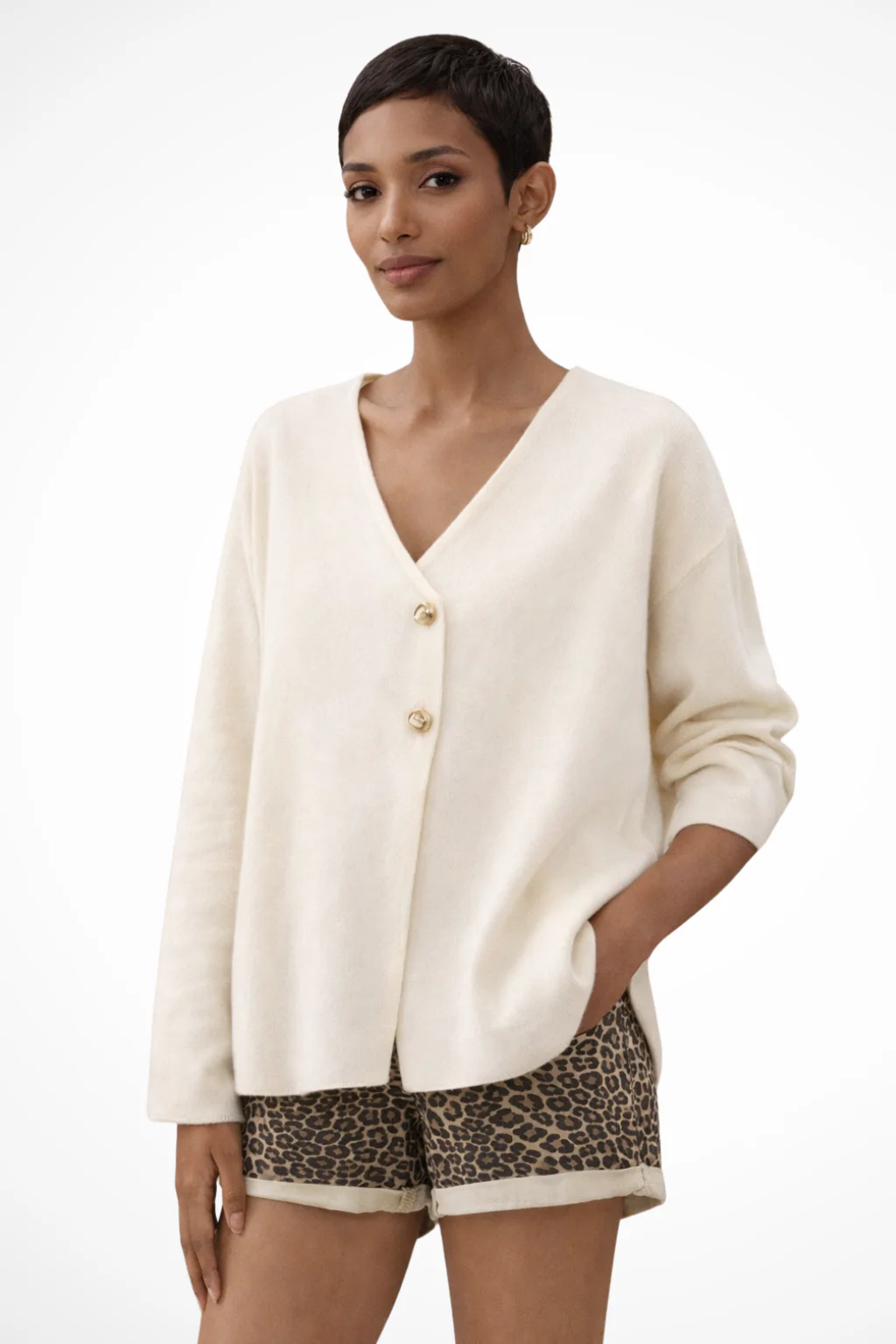 Maya | Womens Spring Minimal Button Cardigan with V Neck - Image 3