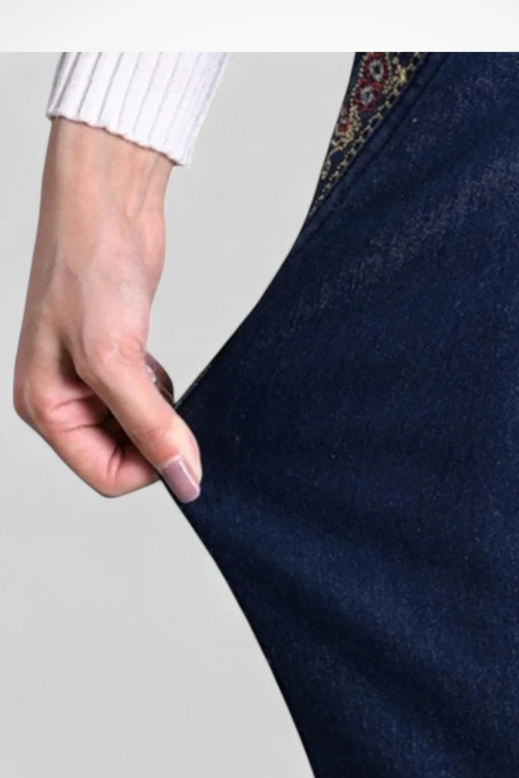 Millie | Women Elastic Waist Straight Leg Denim Trousers with Embroidered Detail - Image 10