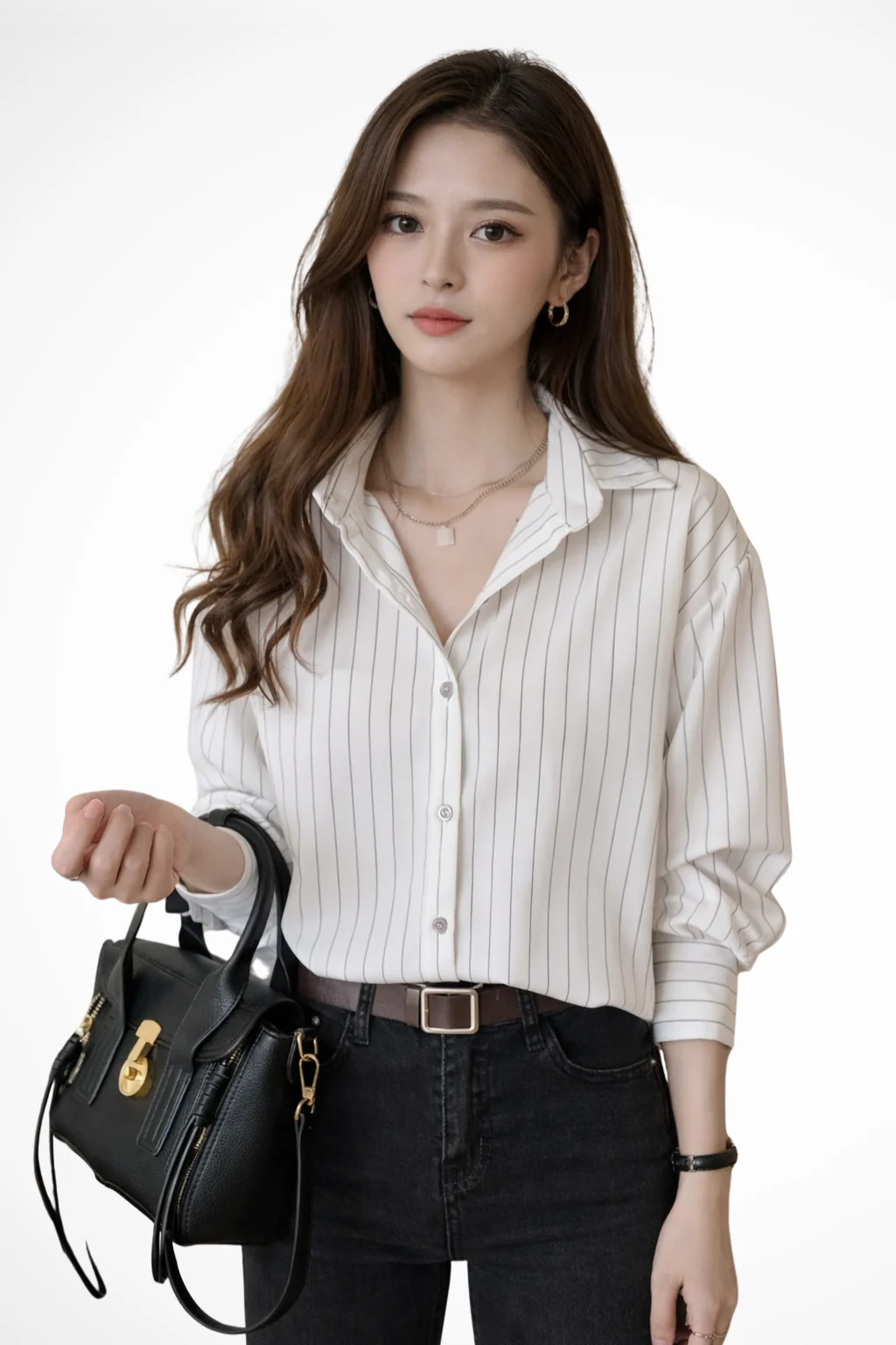 Nella | Women Turn Down Collar Long Sleeve Striped Shirt - Image 4