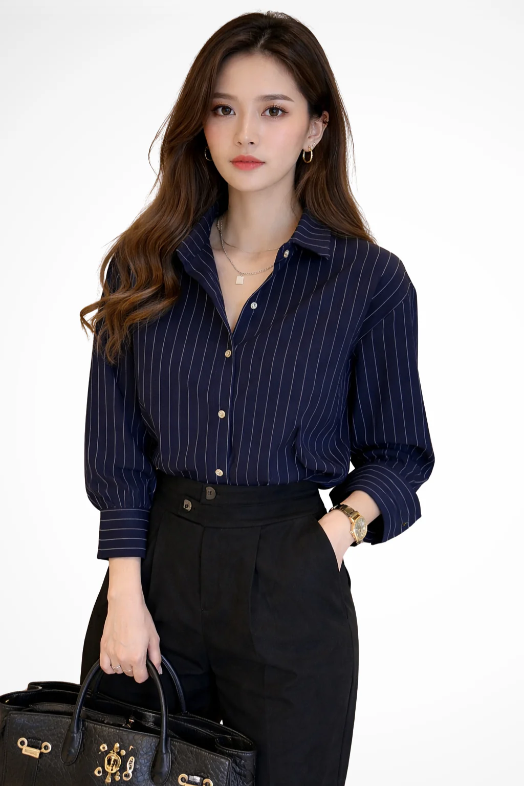 Nella | Women Turn Down Collar Long Sleeve Striped Shirt - Image 6