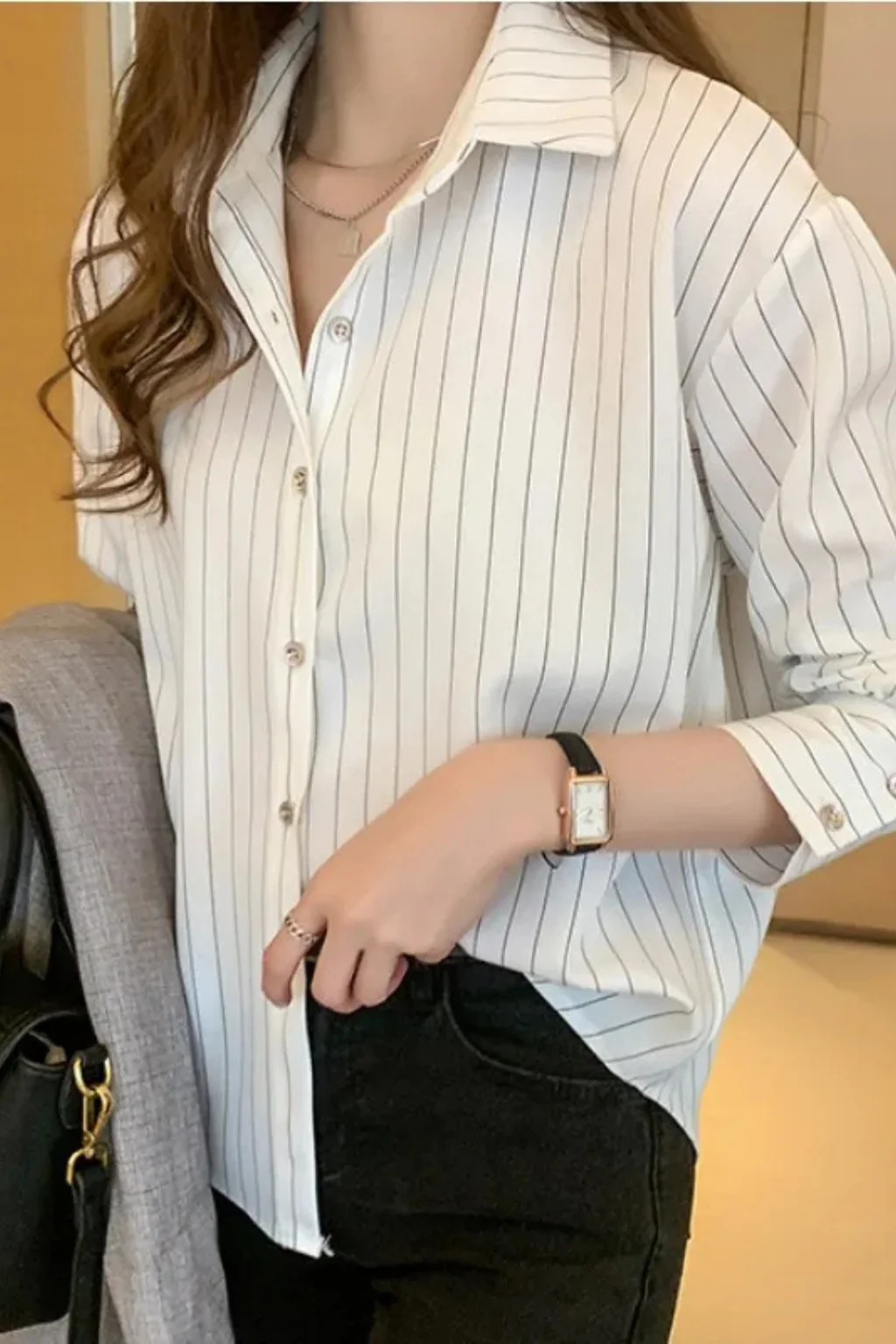 Nella | Women Turn Down Collar Long Sleeve Striped Shirt - Image 9