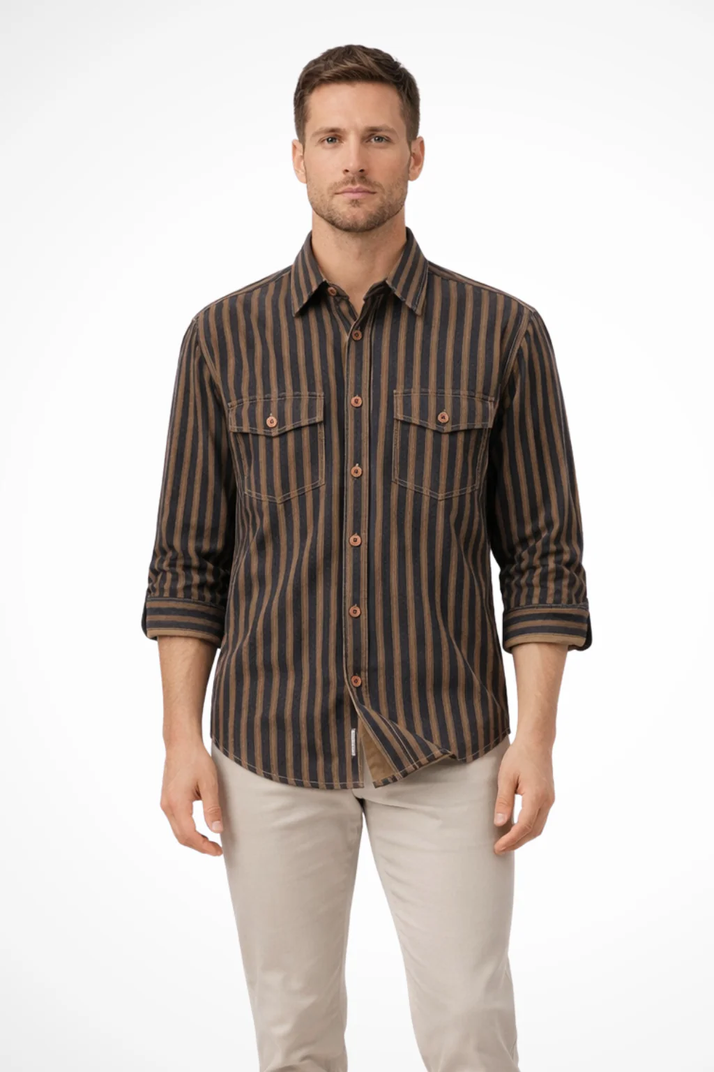 Noah | Men Washed Striped Shirt Loose Fit Long Sleeve Blouse - Image 4