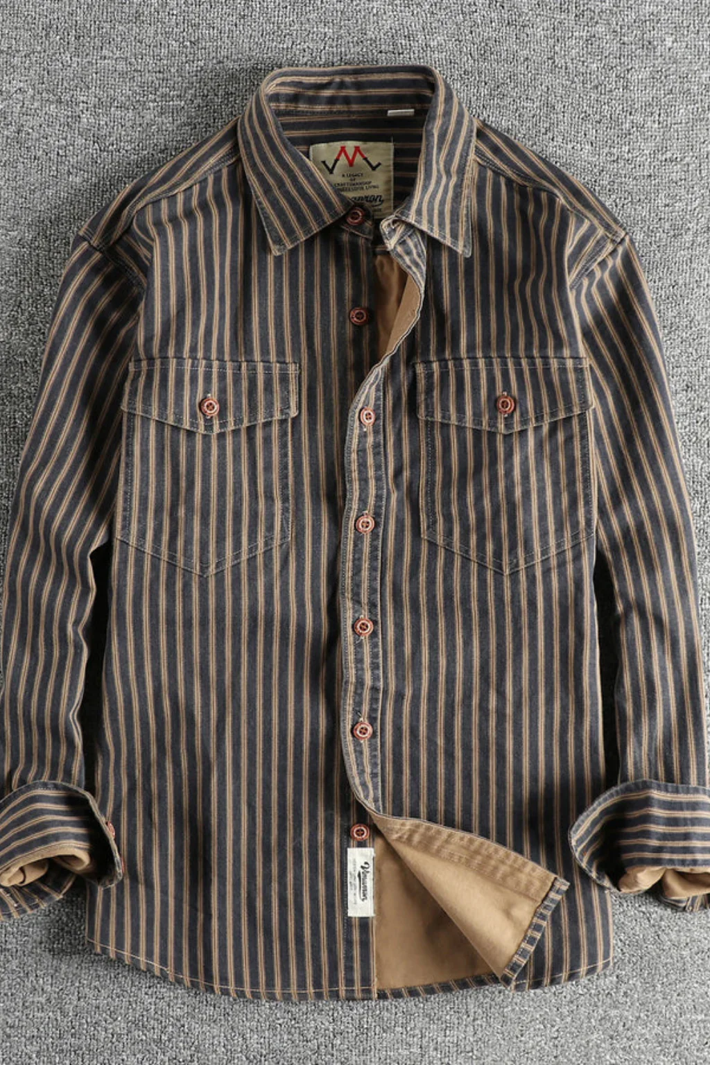 Noah | Men Washed Striped Shirt Loose Fit Long Sleeve Blouse - Image 5