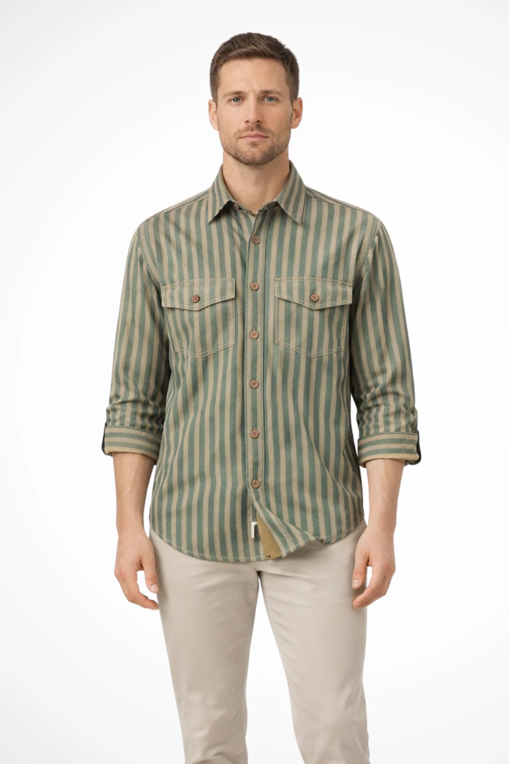 Noah | Men Washed Striped Shirt Loose Fit Long Sleeve Blouse - Image 6