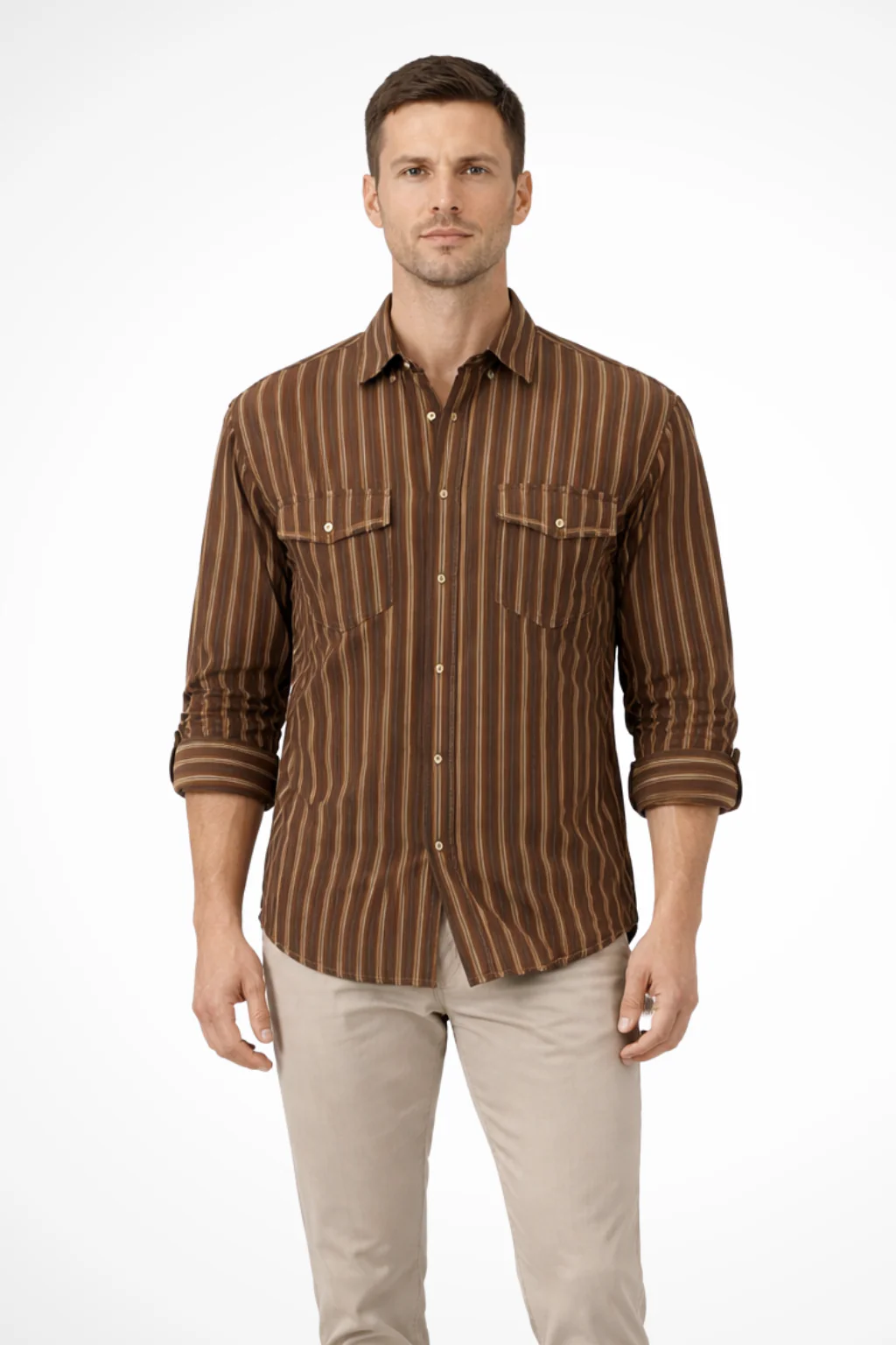 Noah | Men Washed Striped Shirt Loose Fit Long Sleeve Blouse - Image 8