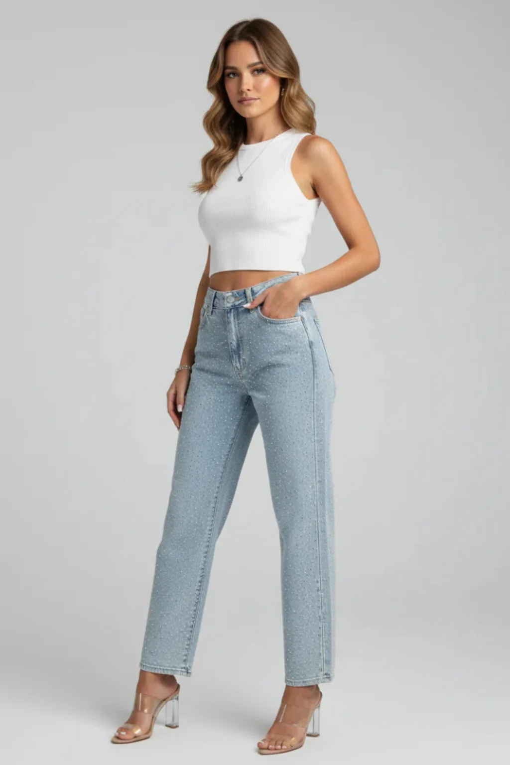 Nyla | Women Rhinestone Embellished Straight Leg Jeans - Image 3