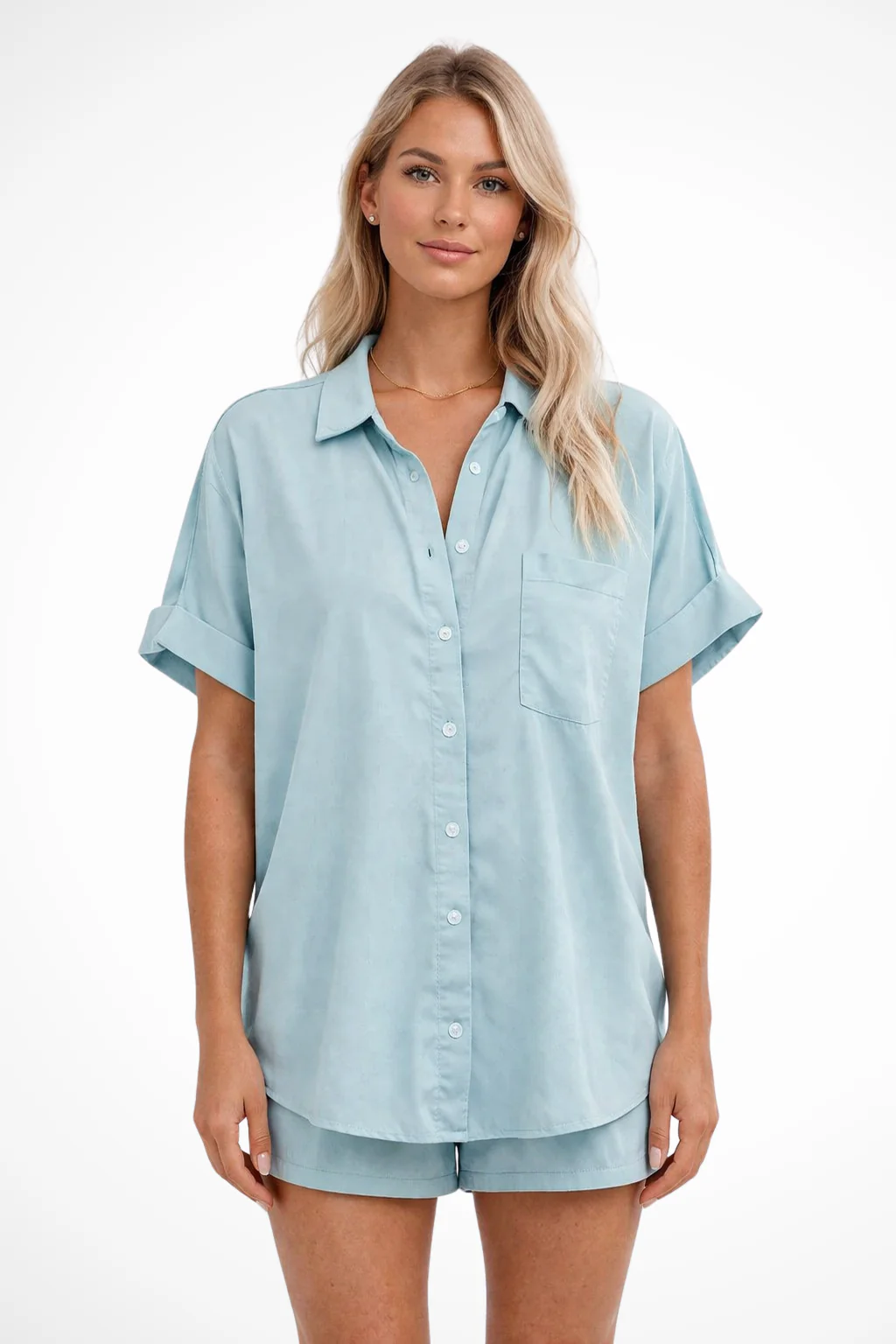 Phoebe | Women Short Sleeve Button Down Oversized Shirt with Chest Pocket - Image 11