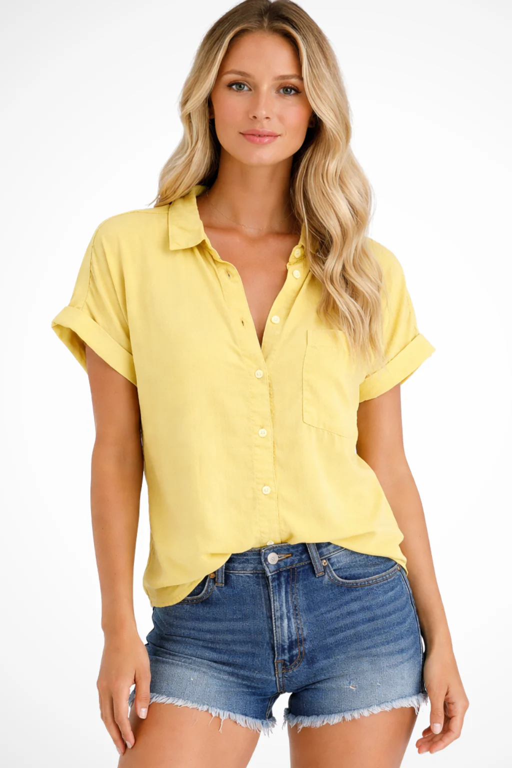 Phoebe | Women Short Sleeve Button Down Oversized Shirt with Chest Pocket - Image 14