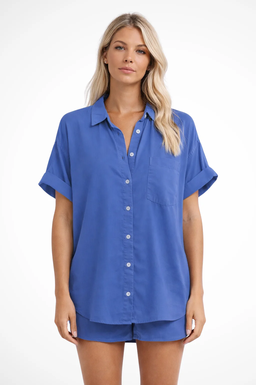 Phoebe | Women Short Sleeve Button Down Oversized Shirt with Chest Pocket - Image 6