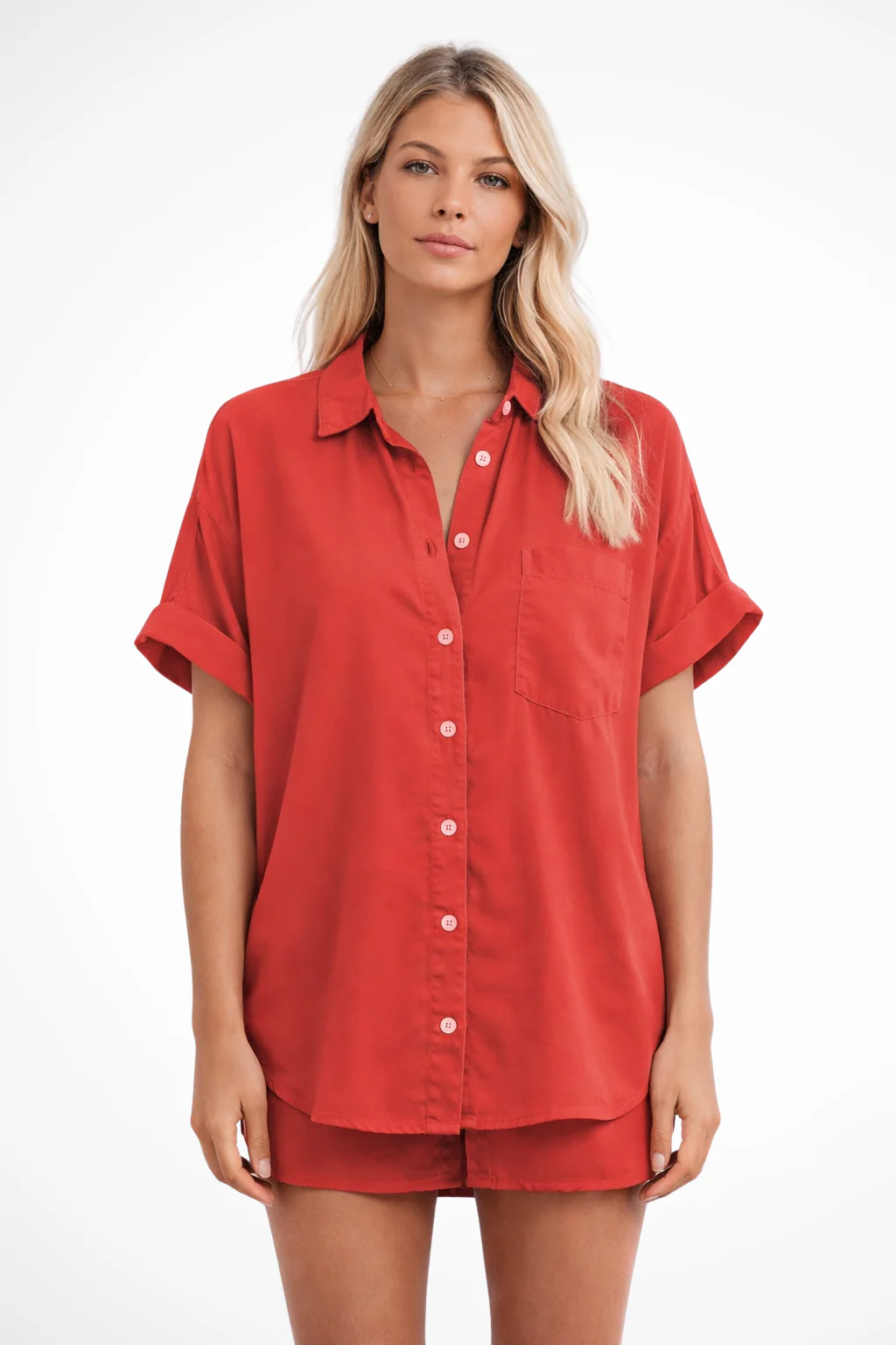 Phoebe | Women Short Sleeve Button Down Oversized Shirt with Chest Pocket - Image 7