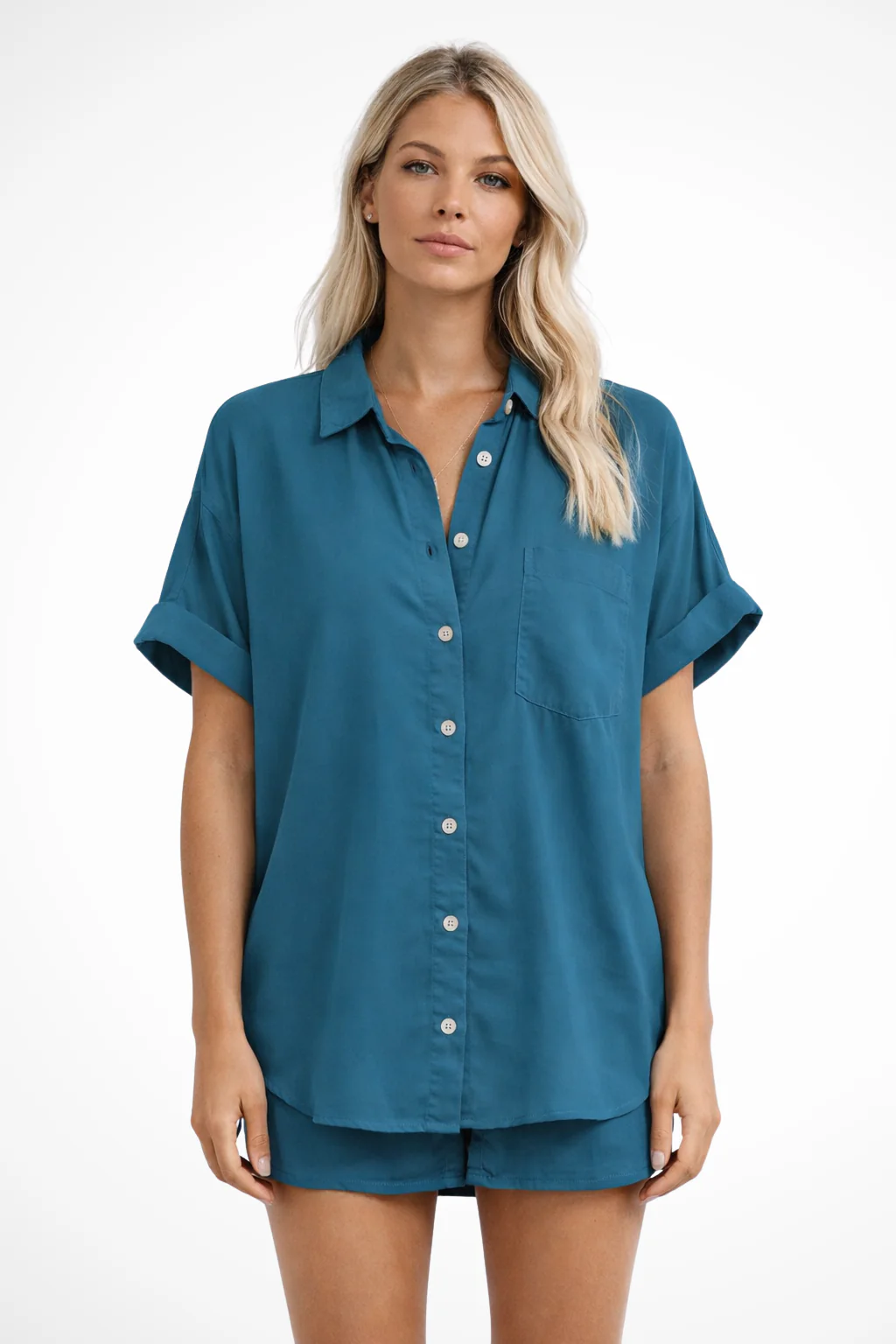 Phoebe | Women Short Sleeve Button Down Oversized Shirt with Chest Pocket - Image 8