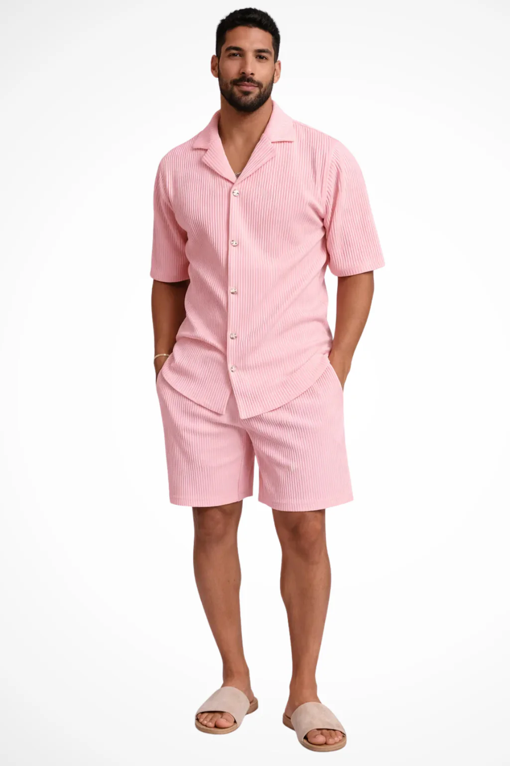 Ralston | Men Short Sleeve Textured Shirt and Shorts Summer Outfit Set - Image 3