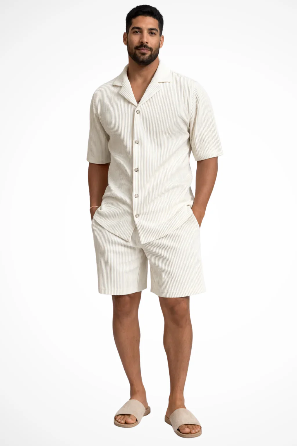 Ralston | Men Short Sleeve Textured Shirt and Shorts Summer Outfit Set - Image 5