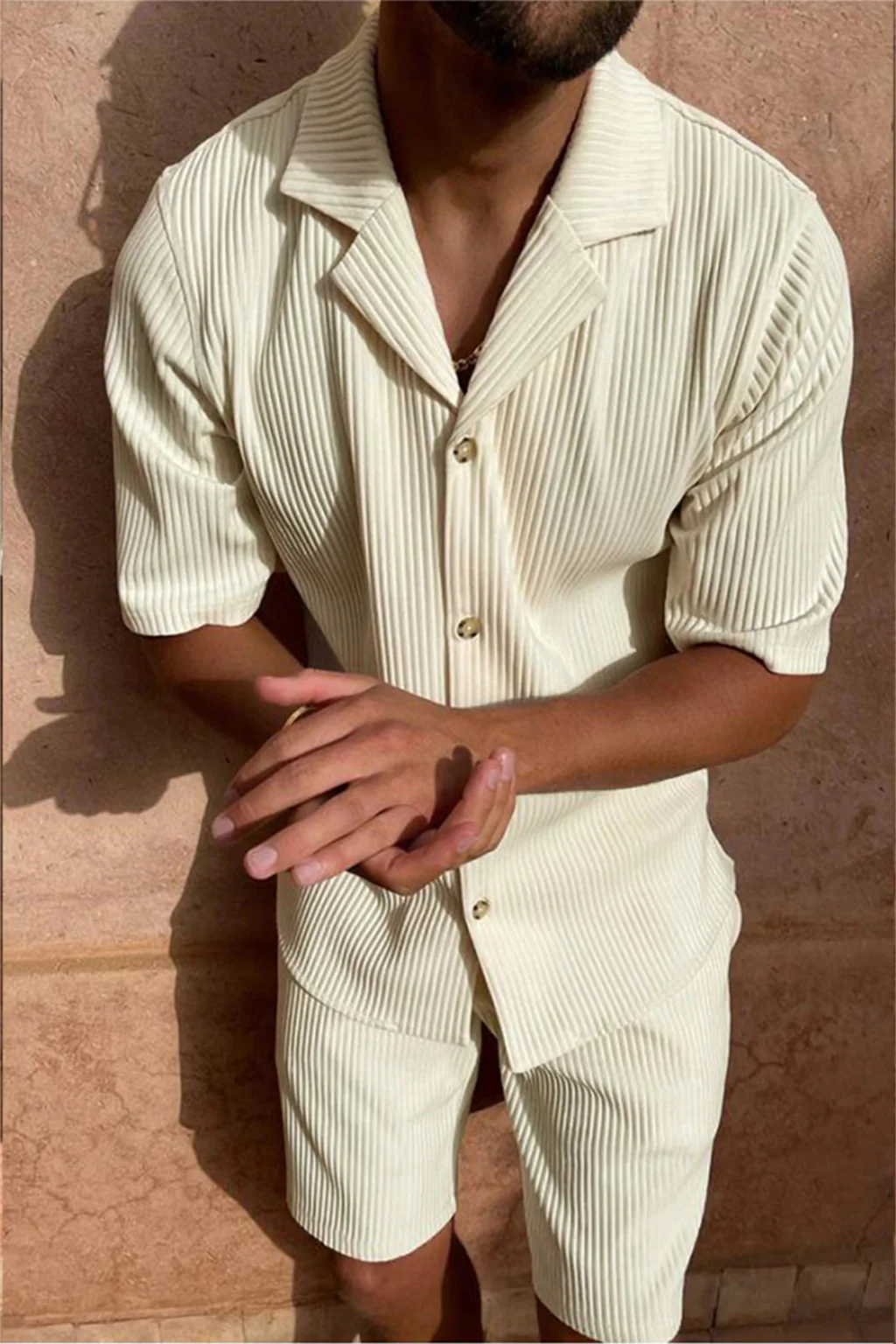 Ralston | Men Short Sleeve Textured Shirt and Shorts Summer Outfit Set - Image 6