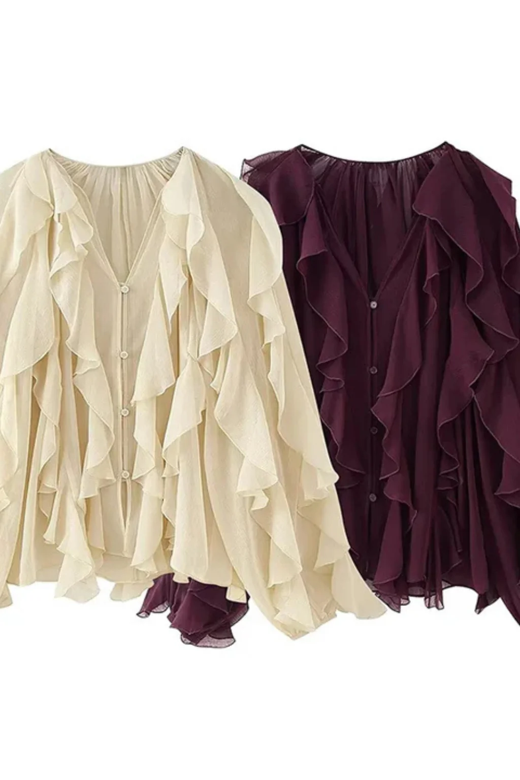 Ravielle | Women Ruffled V Neck Long Sleeve Blouse - Image 5