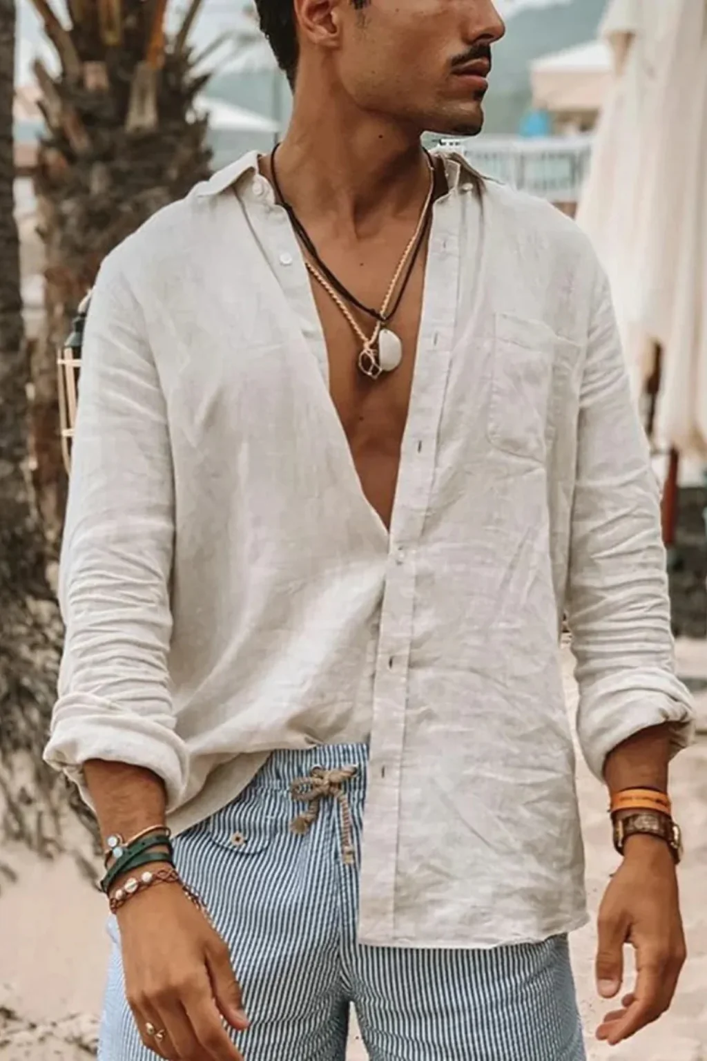 Roman | Men Relaxed Fit Long Sleeve Linen Button Down Shirt - Image 5