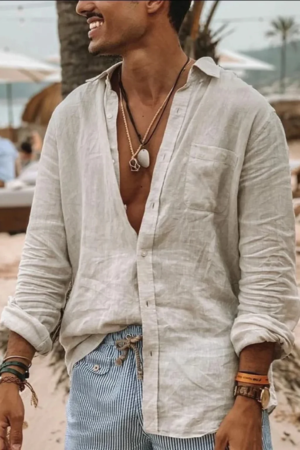 Roman | Men Relaxed Fit Long Sleeve Linen Button Down Shirt - Image 6