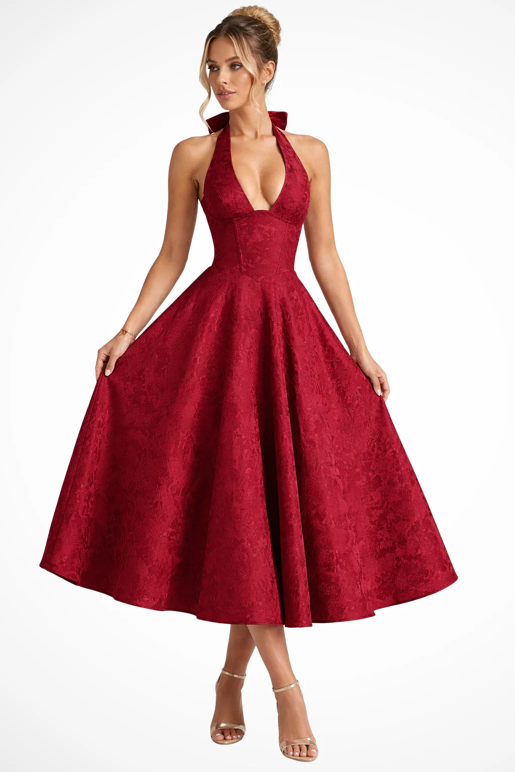 Rosalind | Women Halter Neck Backless Corset Summer Wedding Guest Midi Dress - Image 6