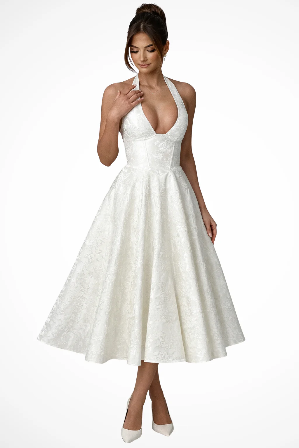 Rosalind | Women Halter Neck Backless Corset Summer Wedding Guest Midi Dress - Image 7