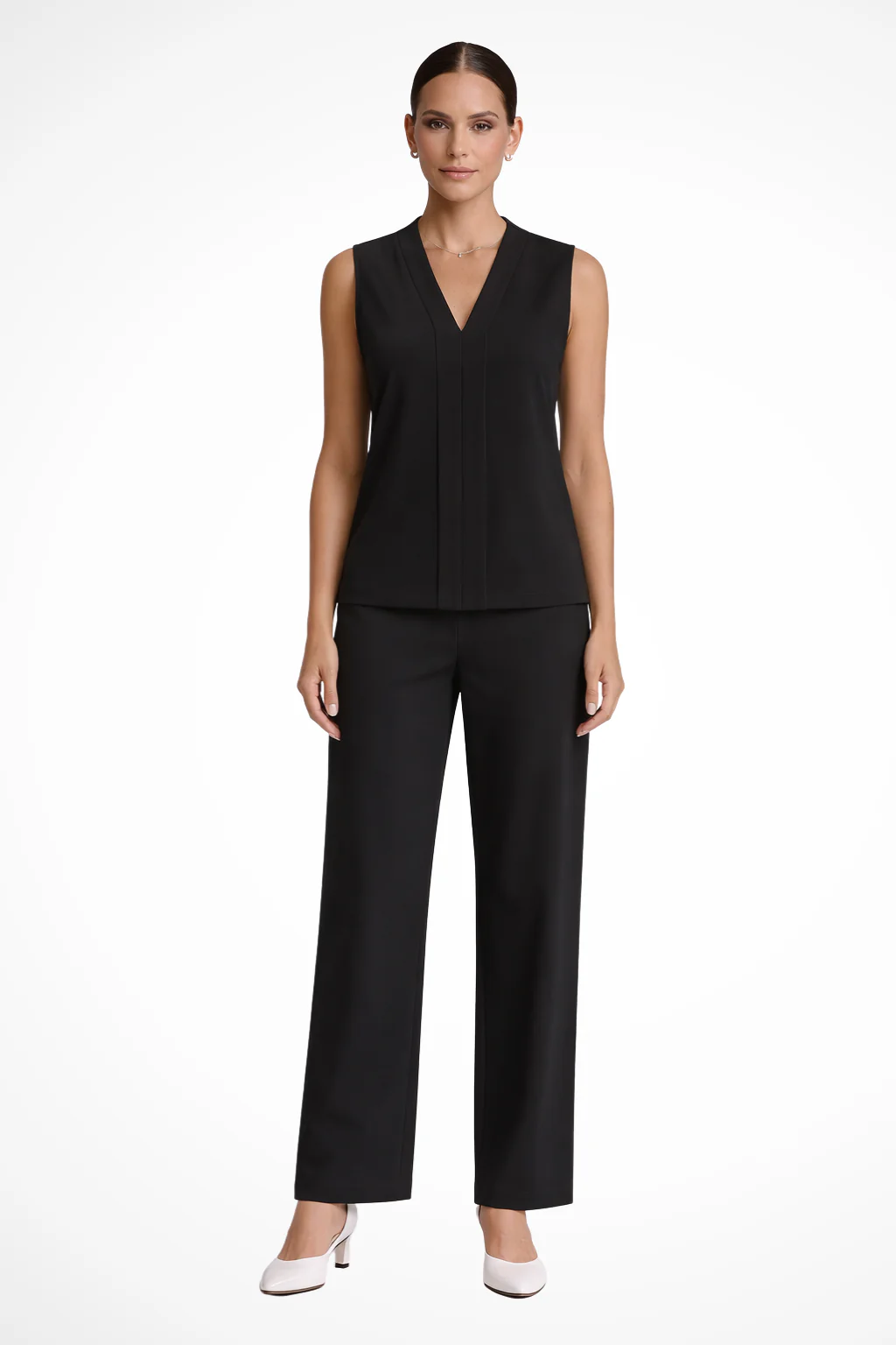 Seravelle | Women Elegant Sleeveless V Neck Blouse - Image 3