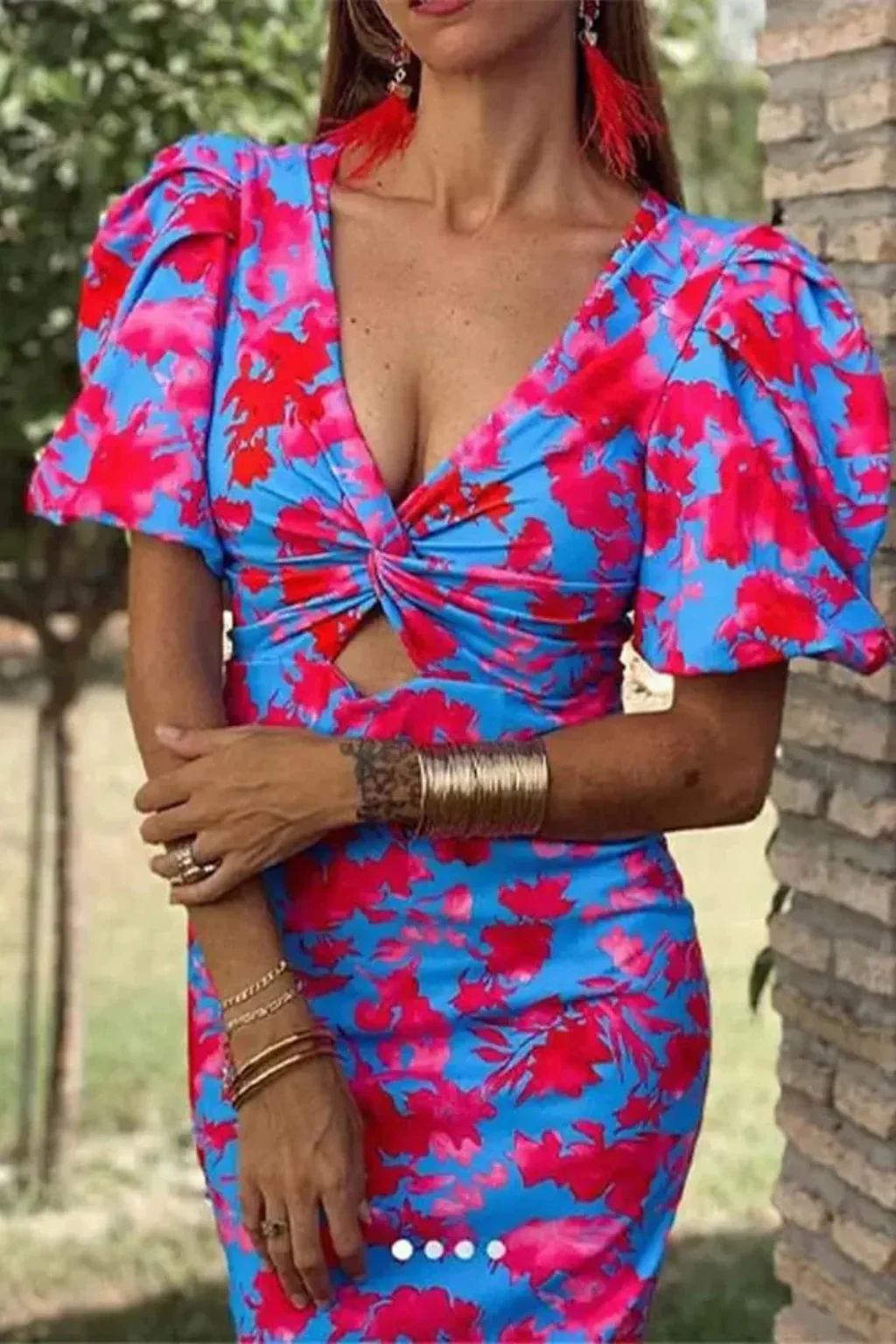 Sophia | Women Printed Puff Sleeve Occasion Summer Midi Dress - Image 3