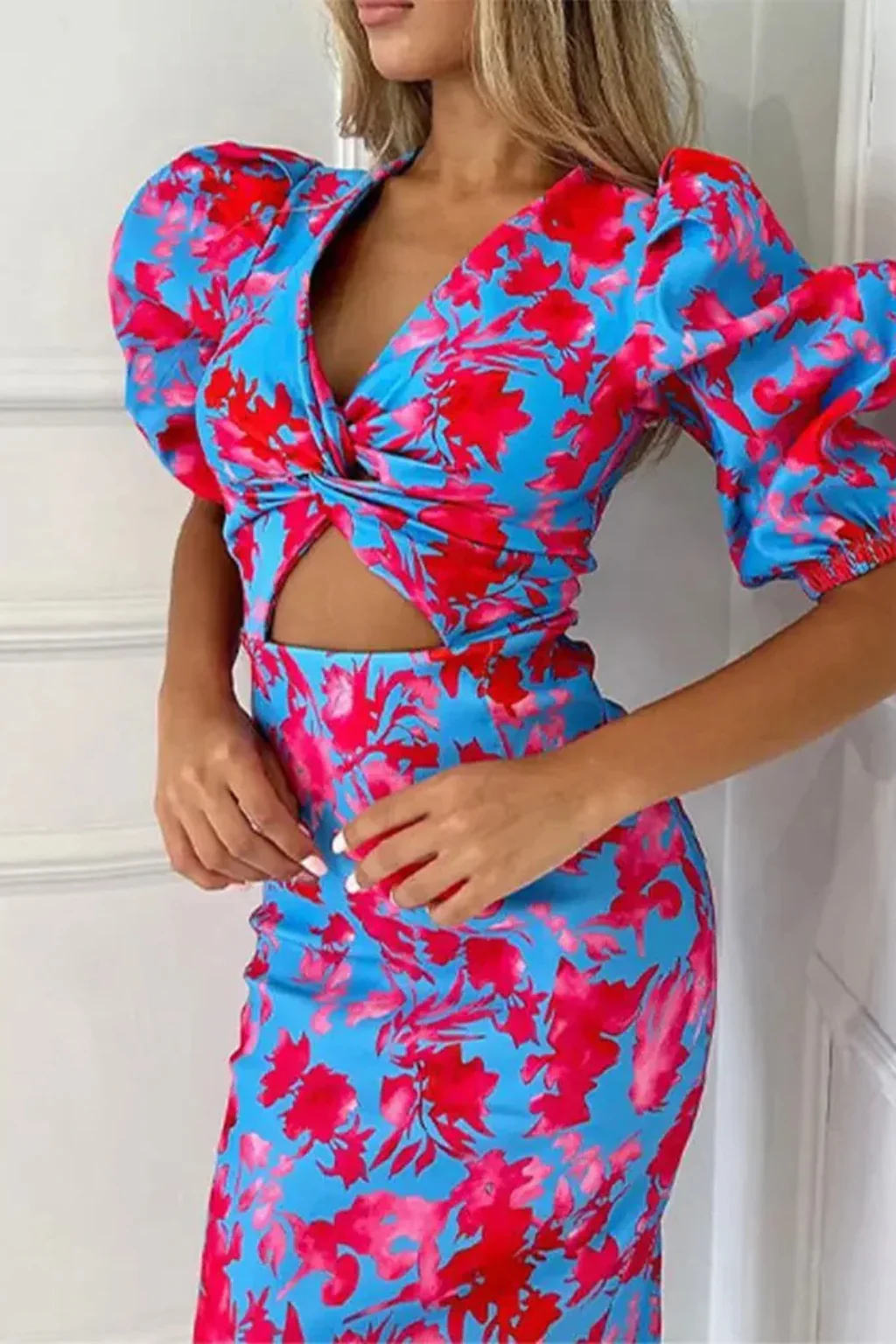 Sophia | Women Printed Puff Sleeve Occasion Summer Midi Dress - Image 6