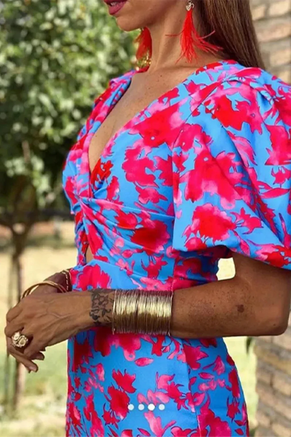 Sophia | Women Printed Puff Sleeve Occasion Summer Midi Dress - Image 7