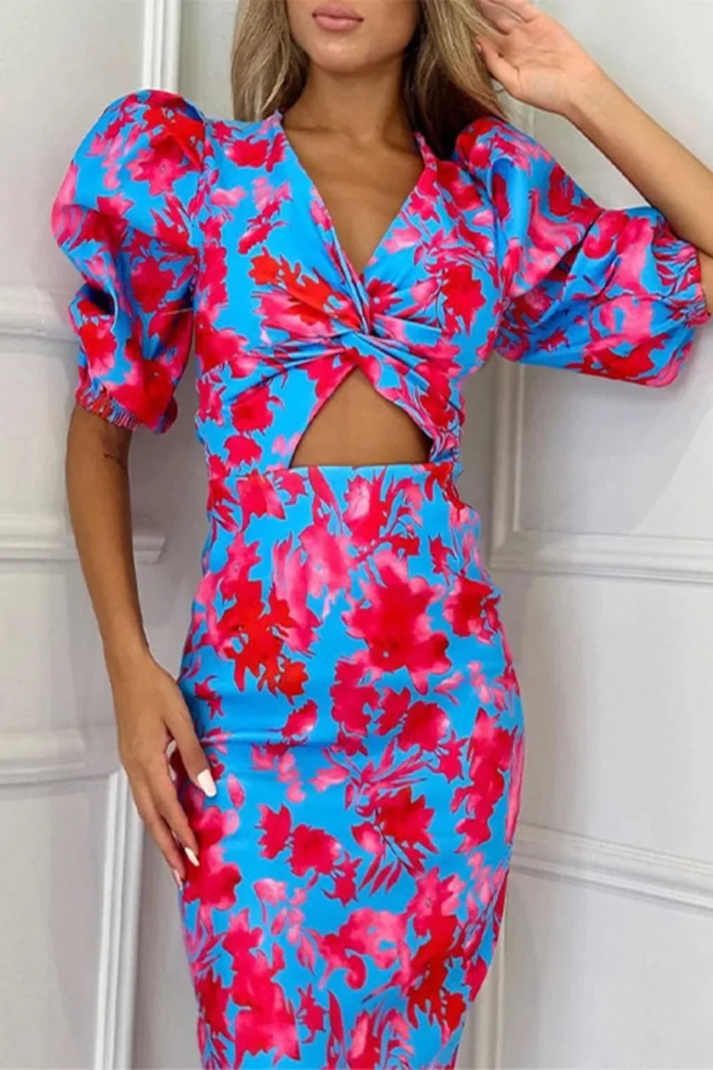 Sophia | Women Printed Puff Sleeve Occasion Summer Midi Dress -Test - Image 3